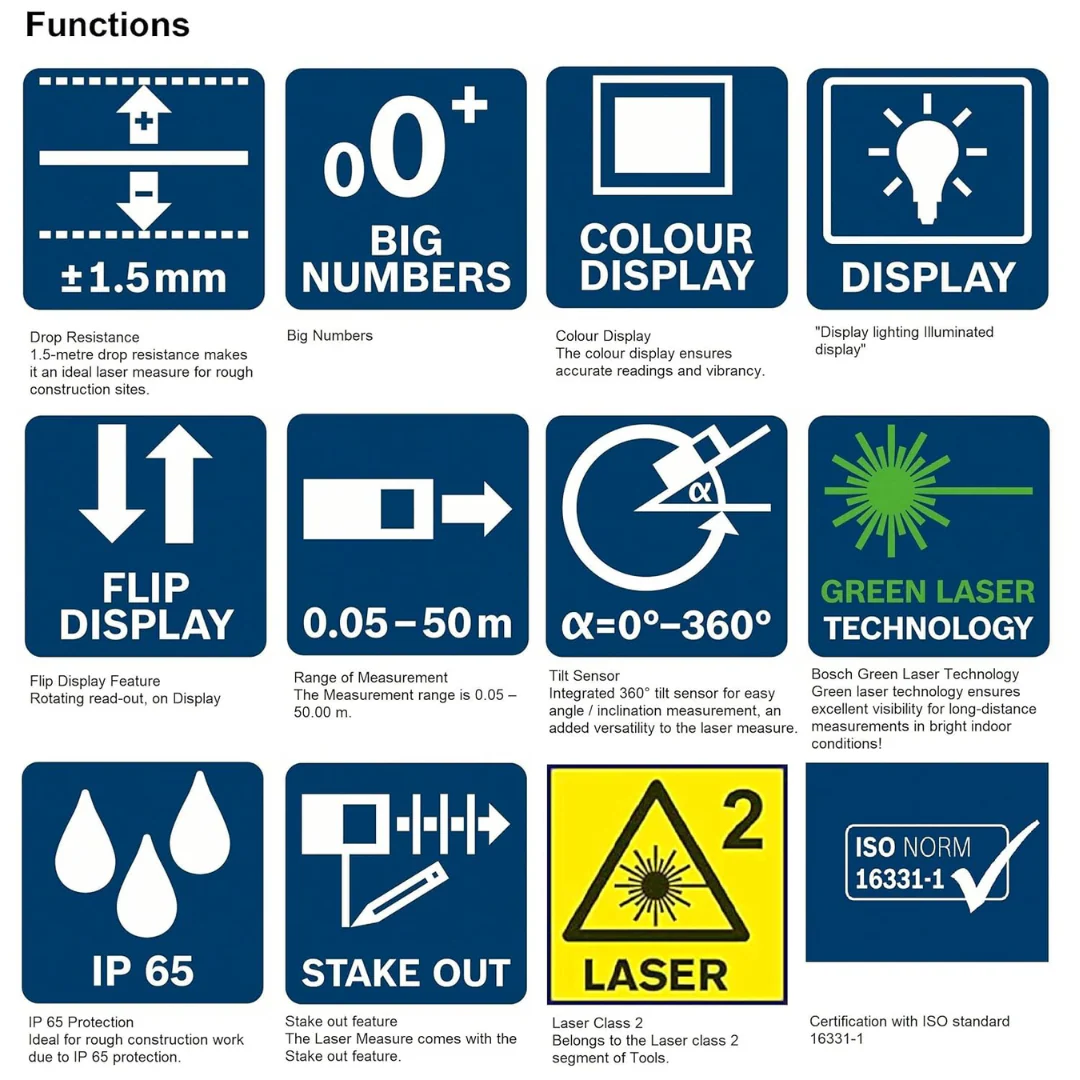 Bosch GLM 50-23 G 50M Range Laser Distance Meter with Green Color Backlit Display - Image 2