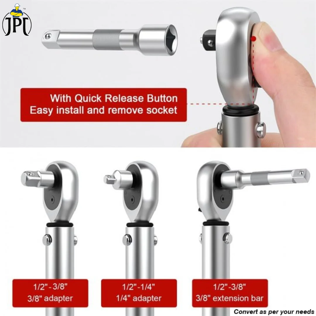 JPT 1/2 Inch Square Drive Torque Wrench, 5-110N.m, Bi-Directional Ratchet for Car Repair, Adjustable Precision Tool for Automotive, Motorcycle, and Bicycle Maintenance - Image 7