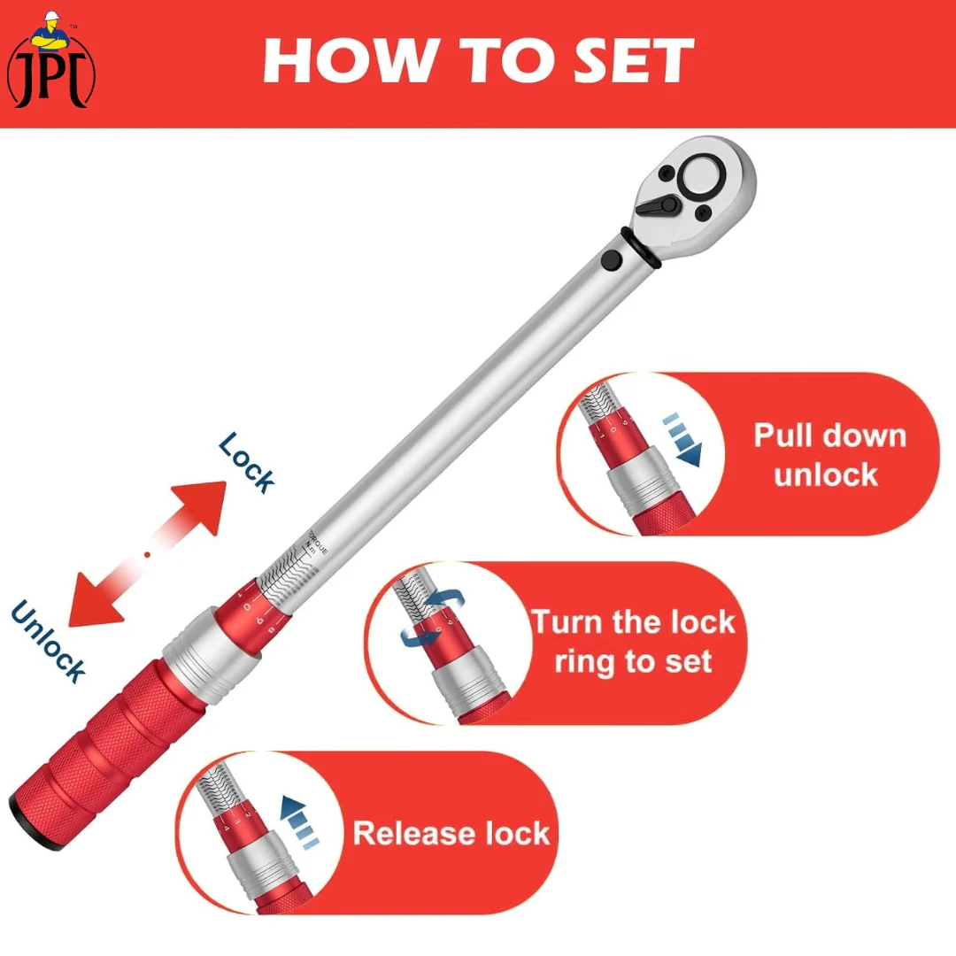 JPT 1/2 Inch Square Drive Torque Wrench, 5-110N.m, Bi-Directional Ratchet for Car Repair, Adjustable Precision Tool for Automotive, Motorcycle, and Bicycle Maintenance - Image 8