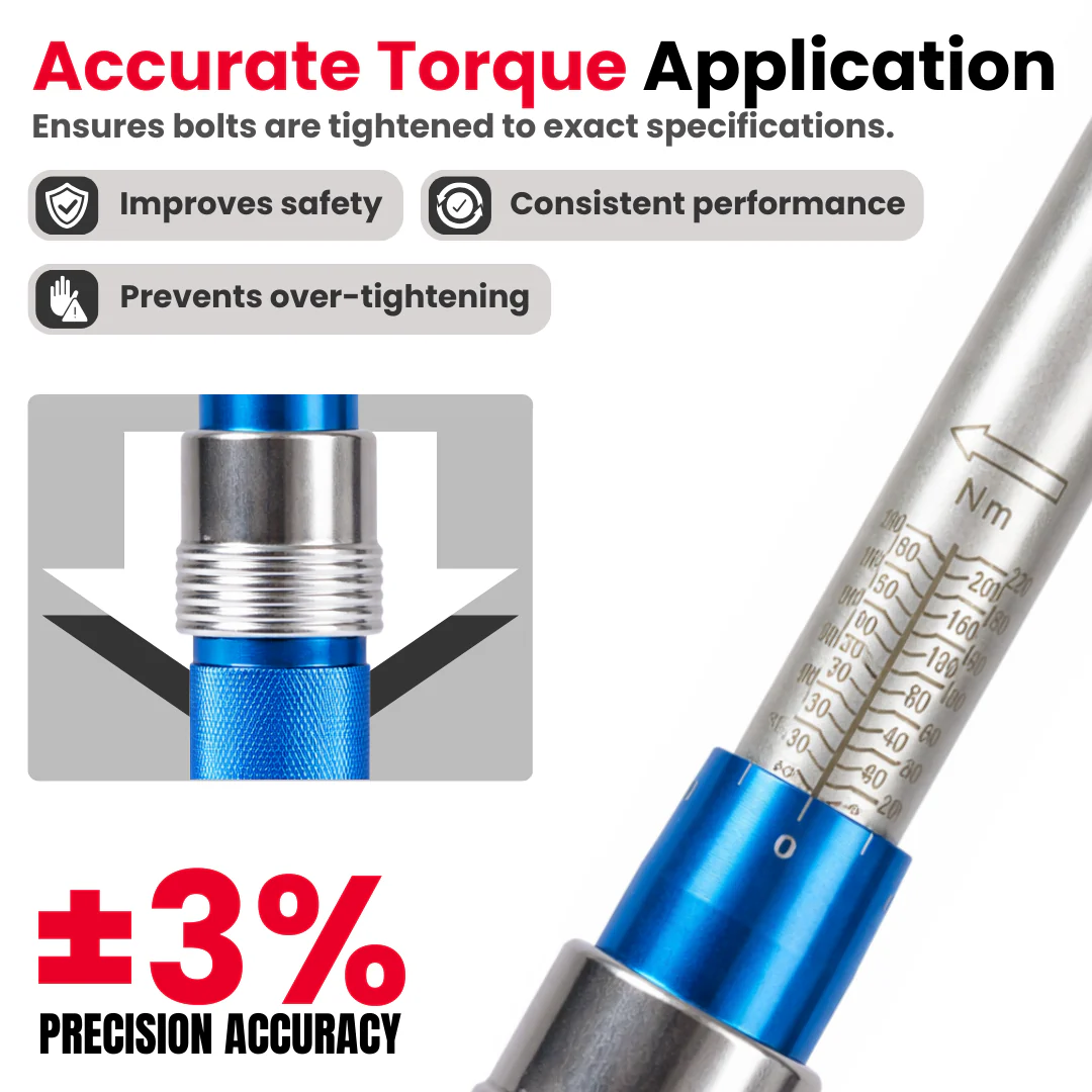 JPT 1/2 Inch Heavy Duty Drive Torque Wrench 20–220 Nm Adjustable with Reinforced Gear, Forward/Reverse Ratchet & Ball Lock Design – Automotive Torque Wrench for Car Wheels, Bike & Workshop Use - Image 5
