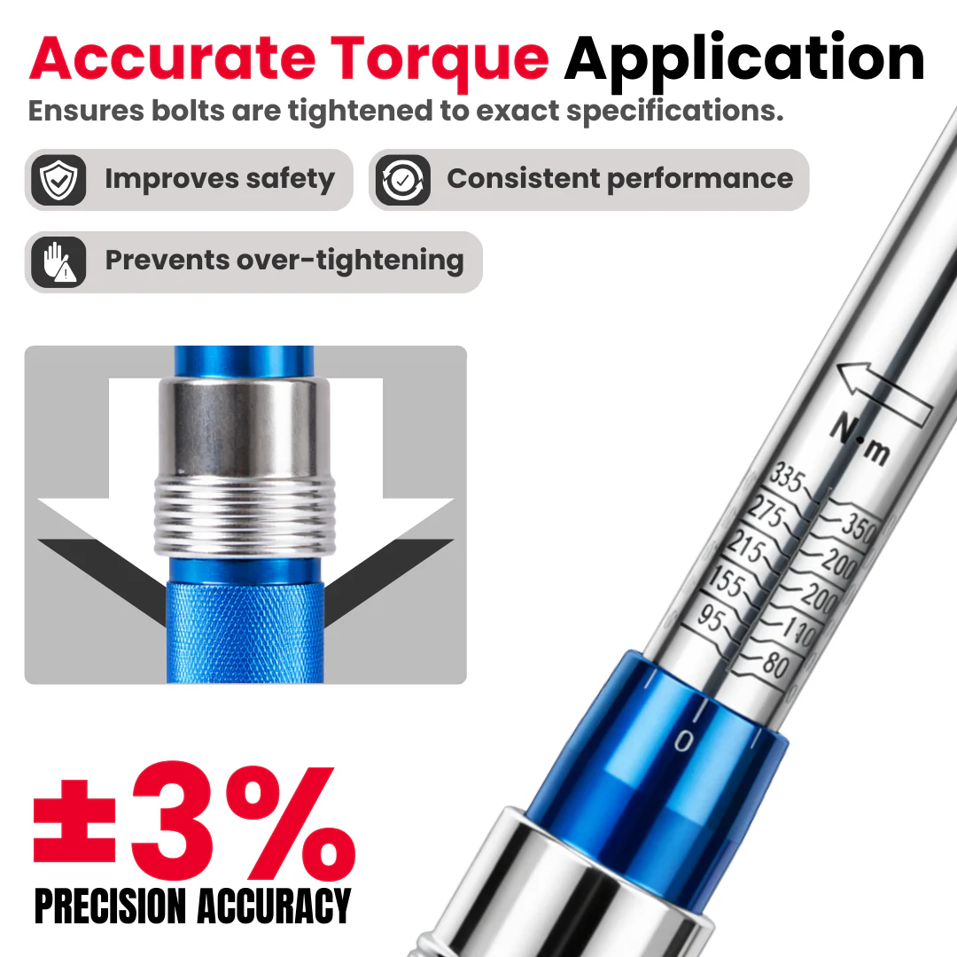 JPT 1/2 Inch Heavy Duty Drive Torque Wrench 50–350 Nm Adjustable with Reinforced Gear, Forward/Reverse Ratchet & Ball Lock Design – Automotive Torque Wrench for Car Wheels, Bike & Workshop Use - Image 5