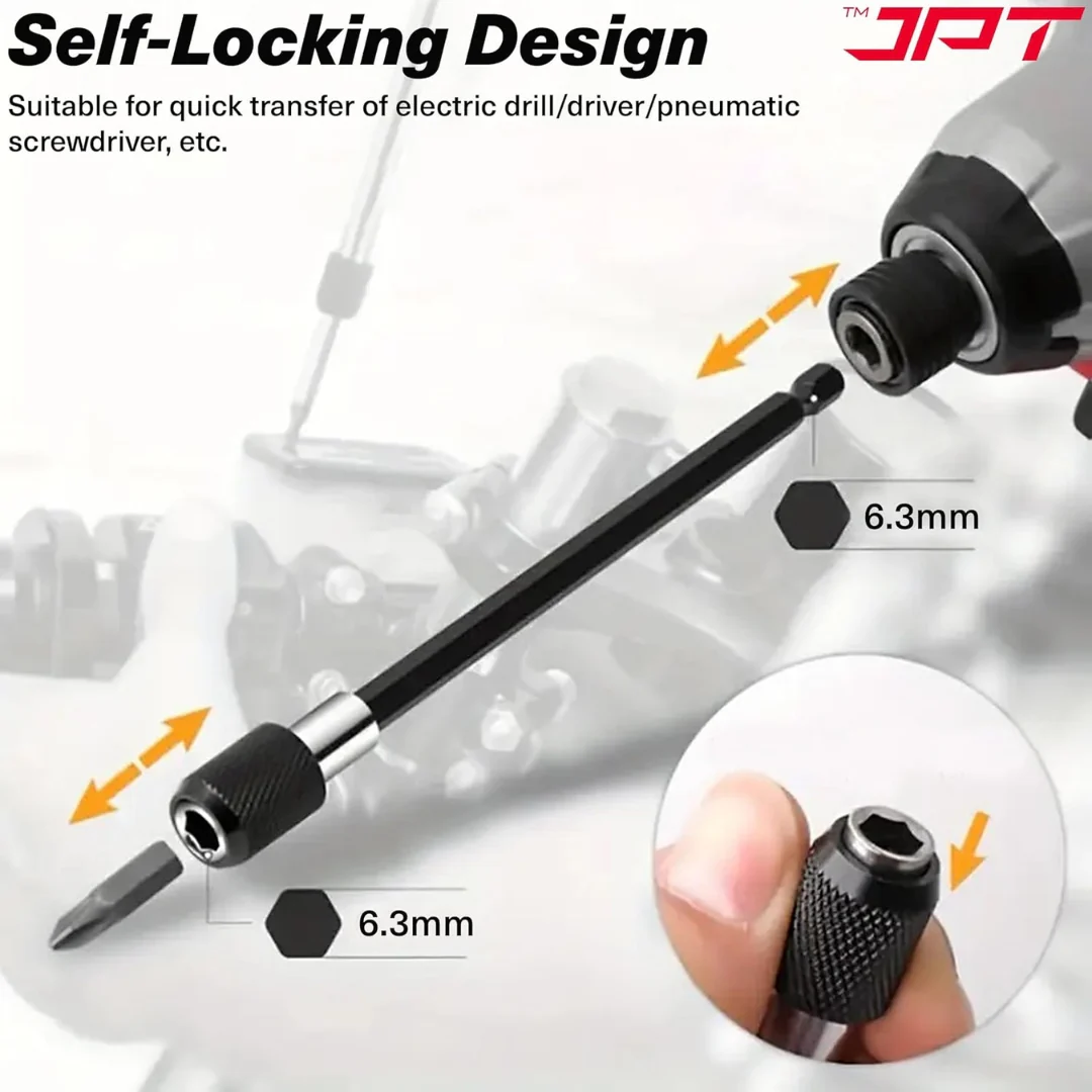 JPT 1/4-Inch Hex Shank Magnetic Bit Holder | Quick Release Screwdriver Extension Bar | 150MM Drill Bit Holder with Adjustable Collar for Impact Driver & Electric Drill - Image 4