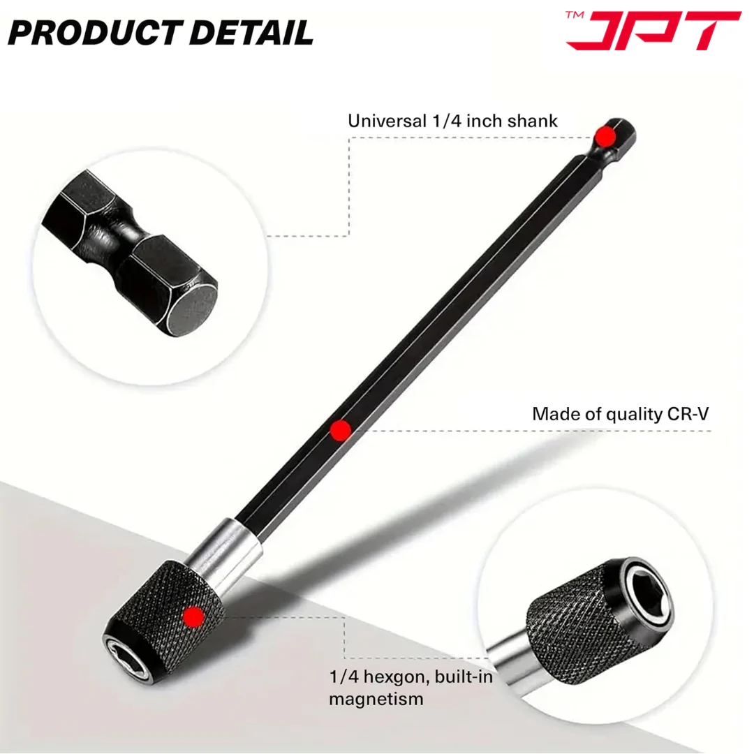 JPT 1/4-Inch Hex Shank Magnetic Bit Holder | Quick Release Screwdriver Extension Bar | 150MM Drill Bit Holder with Adjustable Collar for Impact Driver & Electric Drill - Image 6