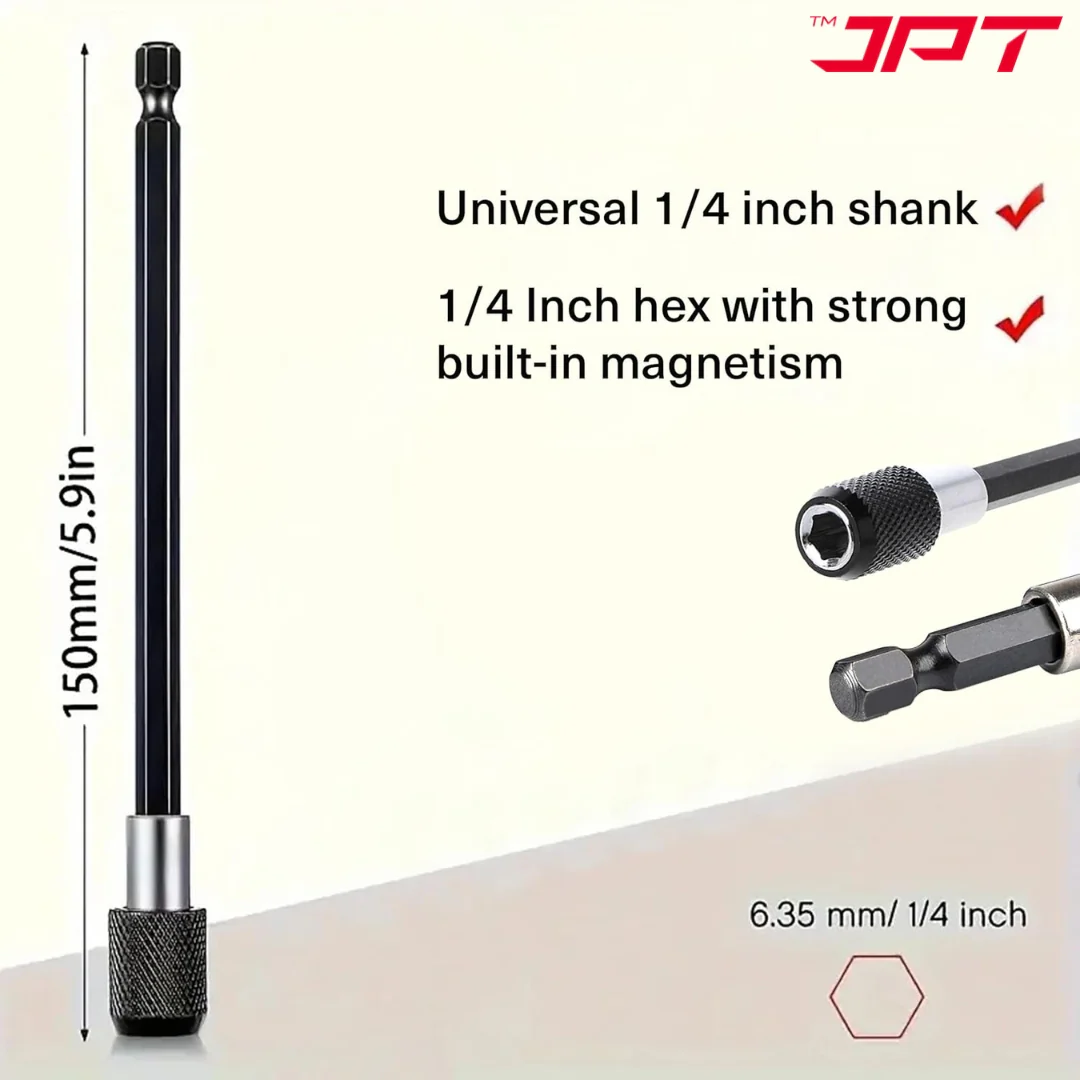 JPT 1/4-Inch Hex Shank Magnetic Bit Holder | Quick Release Screwdriver Extension Bar | 150MM Drill Bit Holder with Adjustable Collar for Impact Driver & Electric Drill - Image 7