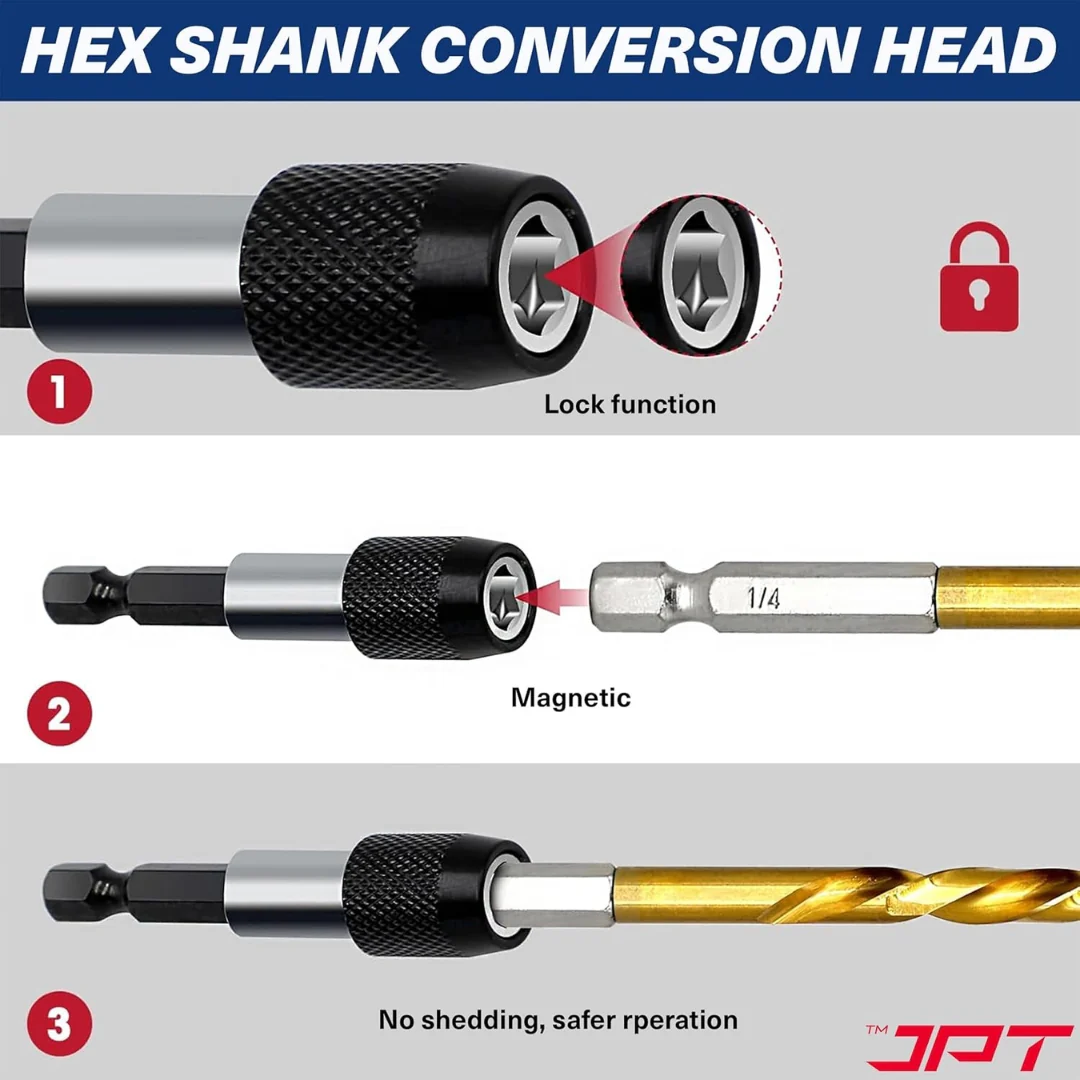 JPT 1/4-Inch Hex Shank Magnetic Bit Holder | Quick Release Screwdriver Extension Bar | 60MM Drill Bit Holder with Adjustable Collar for Impact Driver & Electric Drill - Image 4