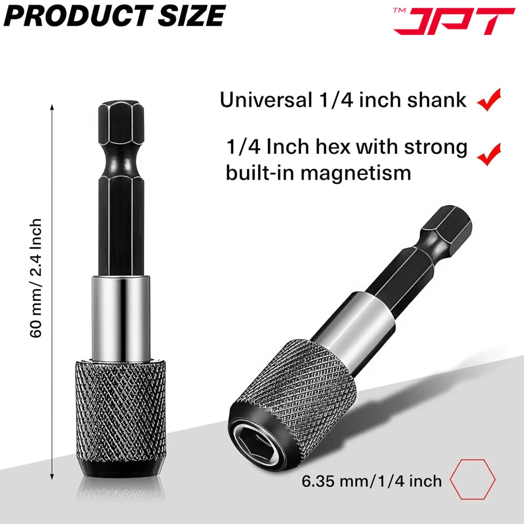 JPT 1/4-Inch Hex Shank Magnetic Bit Holder | Quick Release Screwdriver Extension Bar | 60MM Drill Bit Holder with Adjustable Collar for Impact Driver & Electric Drill - Image 5