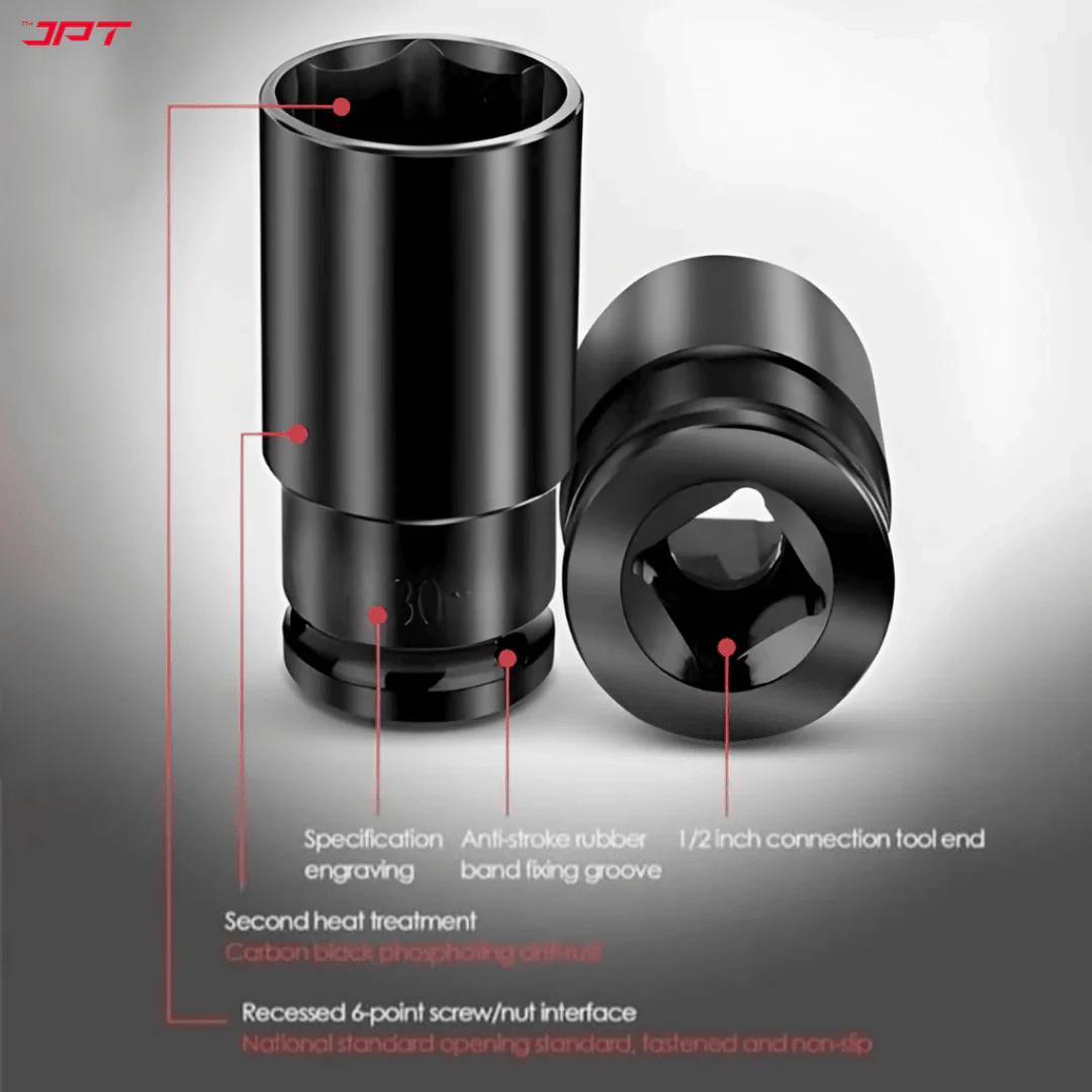JPT Heavy-Duty 10-Piece Deep Impact Wrench Socket Set | 8MM To 24MM Long Size | 1/2-Inch Drive Size - Image 4