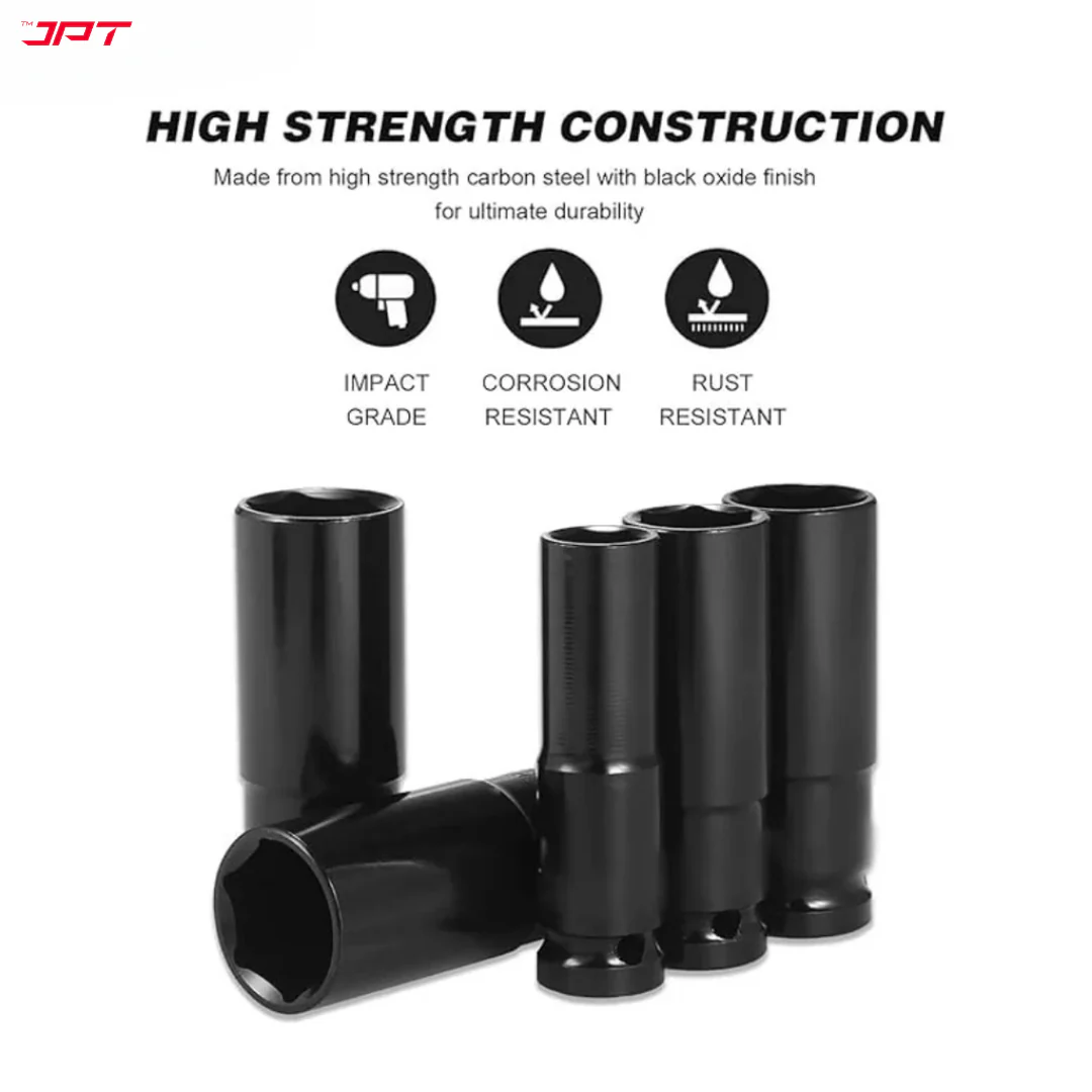 JPT Heavy-Duty 10-Piece Deep Impact Wrench Socket Set | 8MM To 24MM Long Size | 1/2-Inch Drive Size - Image 5
