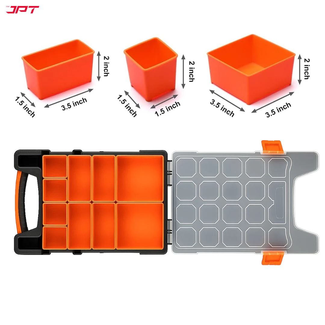 JPT Heavy-Duty Transparent 10 Removable Deep Bins Tool Organizer, Great Organization and Storage for Hardware Assorted Nails, Dowels, Screws, Nuts and Bolts - Image 4