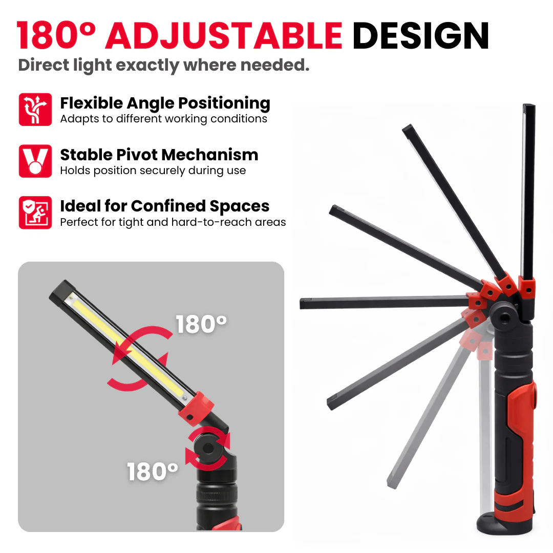 JPT 6W 1000 Lumens LED Work Light Rechargeable with Magnetic Base & 180° Foldable Head | COB Inspection Lamp for Industrial, Electrical, Construction & Emergency Field Use - Image 3