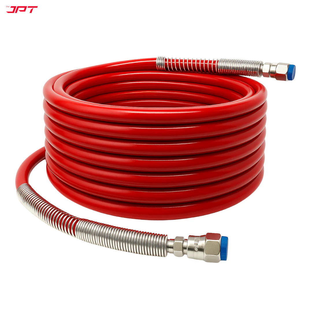 JPT 1/4" 10M Airless Paint Sprayer Hose, High-Flex PVC with Stainless Steel Spring Guard, 3300 PSI (228 Bar) Pressure Handle, SS Threaded Connection for Professional Paint Spray Machines