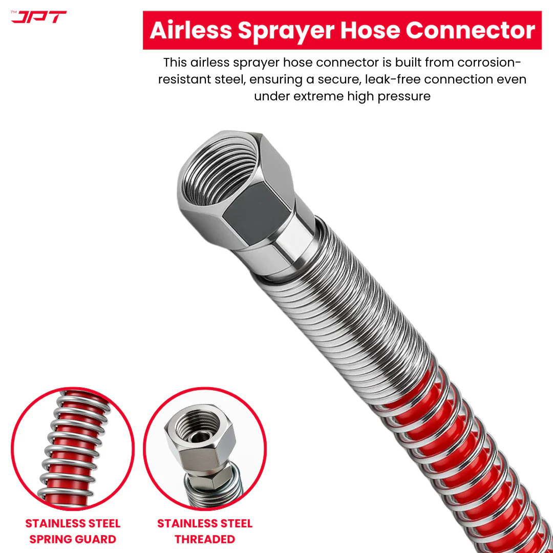 JPT 1/4" 10M Airless Paint Sprayer Hose, High-Flex PVC with Stainless Steel Spring Guard, 3300 PSI (228 Bar) Pressure Handle, SS Threaded Connection for Professional Paint Spray Machines - Image 2