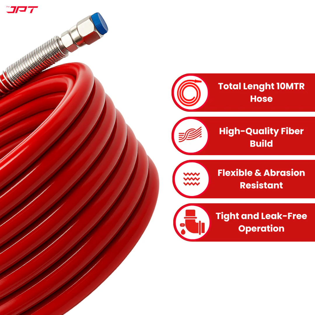 JPT 1/4" 10M Airless Paint Sprayer Hose, High-Flex PVC with Stainless Steel Spring Guard, 3300 PSI (228 Bar) Pressure Handle, SS Threaded Connection for Professional Paint Spray Machines - Image 5