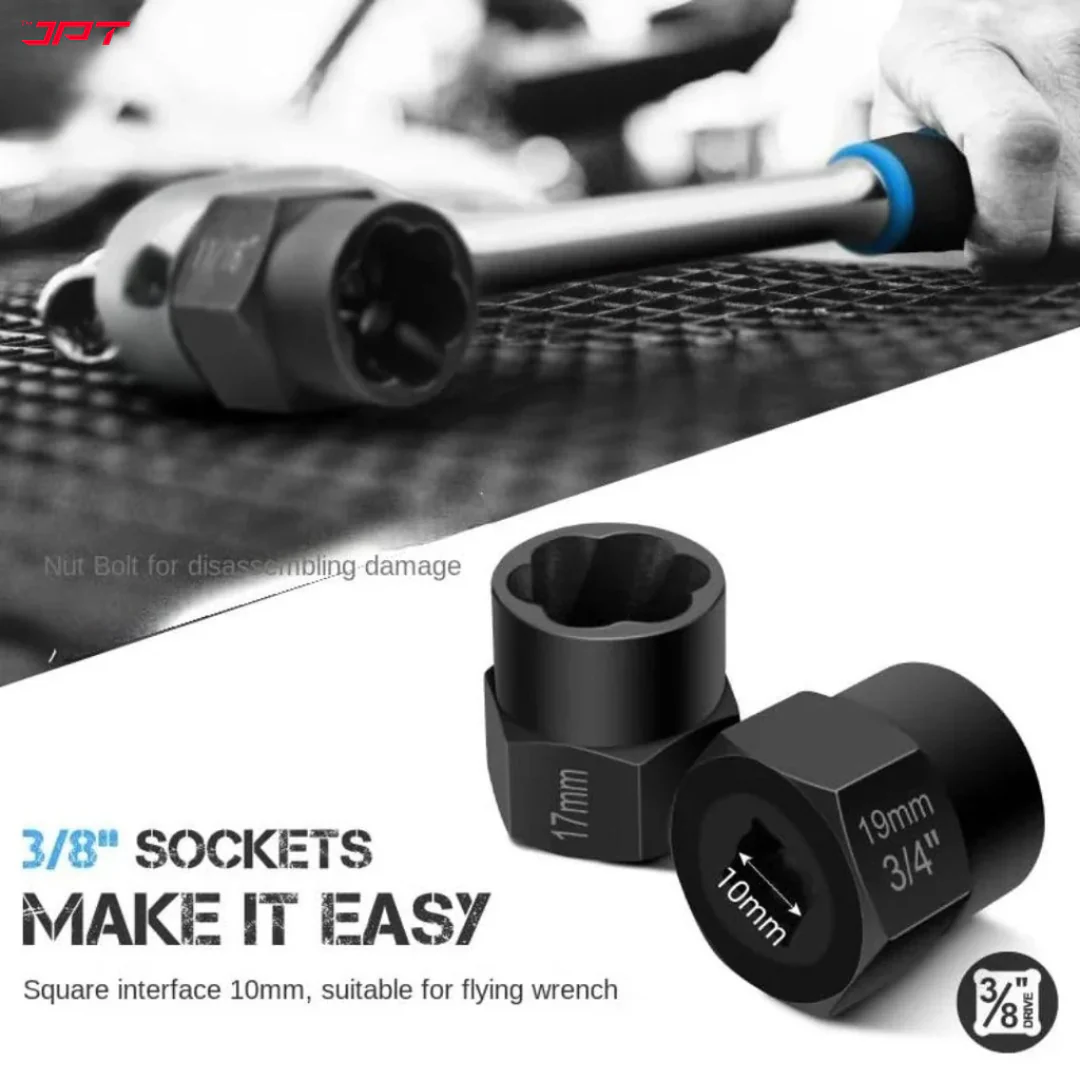 JPT 10+1 Piece Impact Nut & Bolt Extractor Set with 3/8-inch Drive Hex Adapter | Extraction Socket Set for Removing Damaged, Frozen, Rusted, Rounded-Off Bolts and Nuts - Image 4