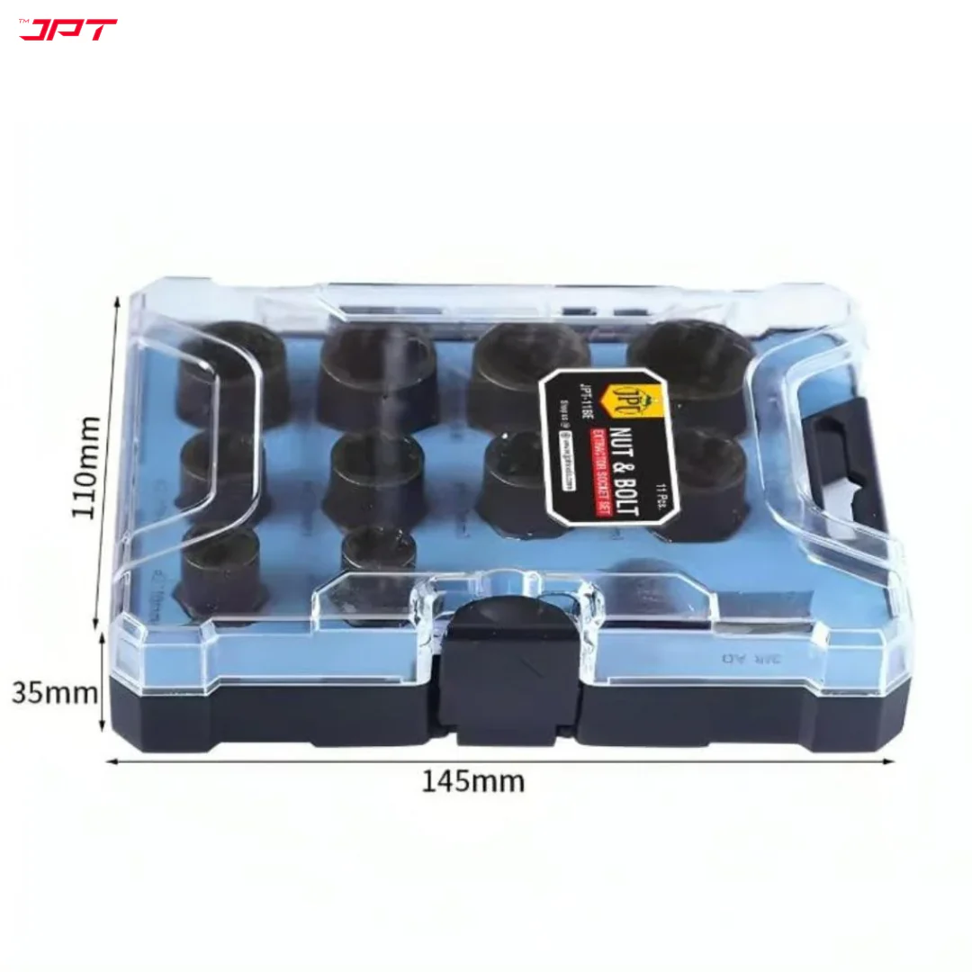 JPT 10+1 Piece Impact Nut & Bolt Extractor Set with 3/8-inch Drive Hex Adapter | Extraction Socket Set for Removing Damaged, Frozen, Rusted, Rounded-Off Bolts and Nuts - Image 5