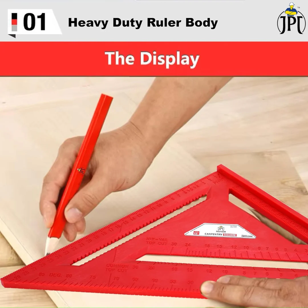 JPT 12-Inch Thickened 45°/90° Carpenter Square | ABS Build Triangle Ruler | Laser-Engraved Scale | Widened Base Design | Best For Carpentry, Woodworking, Construction, And DIY - Image 4