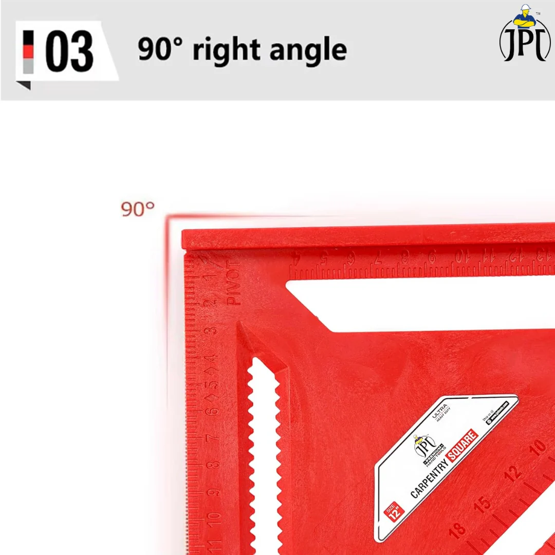 JPT 12-Inch Thickened 45°/90° Carpenter Square | ABS Build Triangle Ruler | Laser-Engraved Scale | Widened Base Design | Best For Carpentry, Woodworking, Construction, And DIY - Image 6
