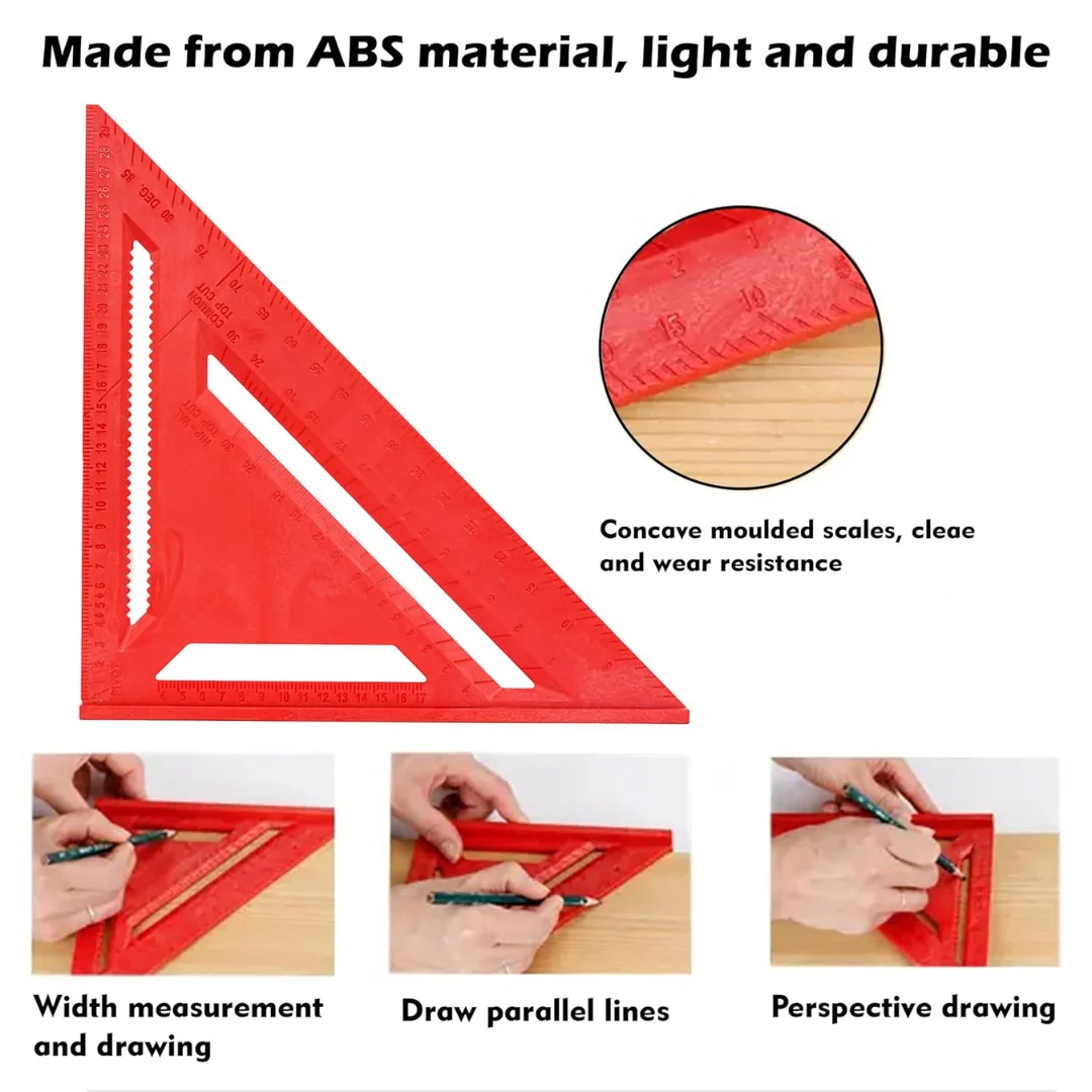 JPT 12-Inch Thickened 45°/90° Carpenter Square | ABS Build Triangle Ruler | Laser-Engraved Scale | Widened Base Design | Best For Carpentry, Woodworking, Construction, And DIY - Image 7