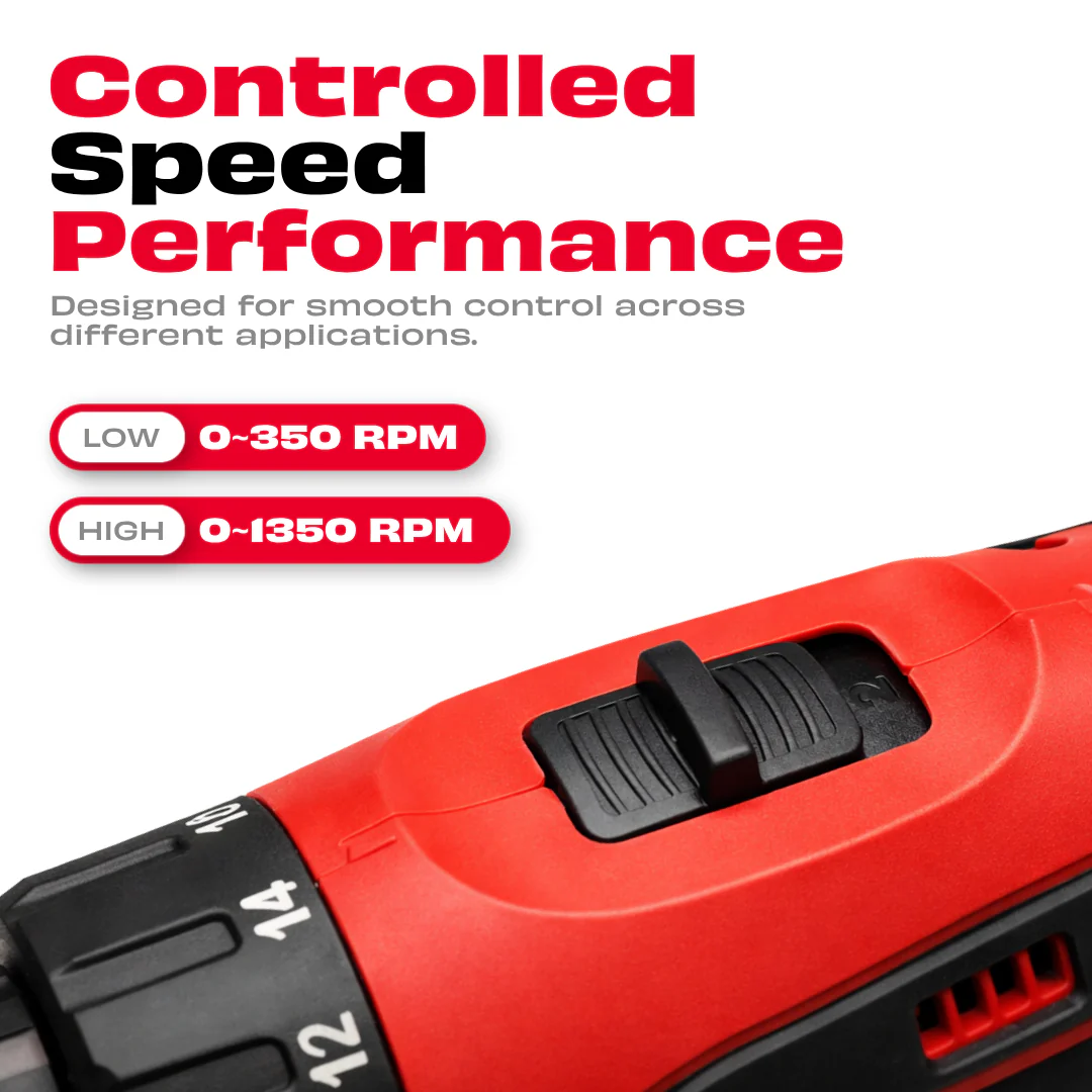 JPT 12-volt Multi-Tasking 3/8-inch Keyless Chuck Cordless Drill Machine | 24 Nm Torque | 1350 RPM Speed | 2 Speed Gear | 18+1 Clutch | 2 x 1500mAh Battery | Fast Charger - Image 2