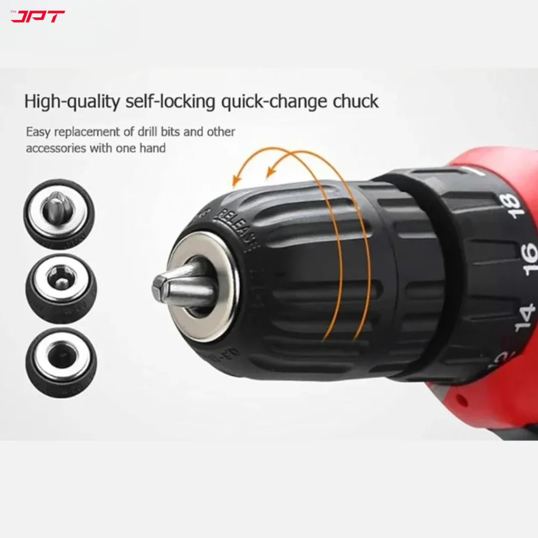 JPT 12v Cordless Drill Machine | 24N.M. Torque | 1350RPM Speed | 18+1 Setting | 10MM Chuck | 1500mAh Battery | Dual Speed Modes | 6-Months Warranty - Image 4