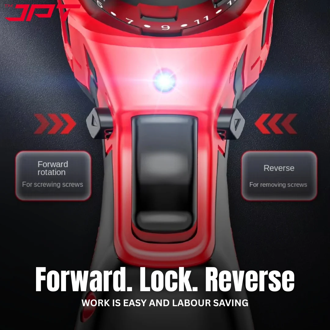 JPT 12V Impact Cordless Drill Machine | 30N.M Torque | 1800RPM Speed | 3/8" Keyless Chuck | 18+3 Torque Settings | 1500mAh Battery | Forward & Reversed with Bight LED Light | 18 Drill Accessories - Image 4