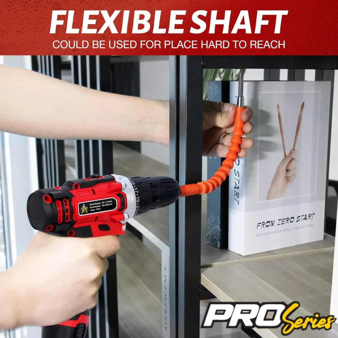 JPT Heavy-Duty 12V Pro Series Cordless Drill Machine | 45N.M. Torque | 1950 RPM Speed | 25+1 Torque Setting | 2 Speed Modes | 3/8" Keyless Chuck | 1500mAh Battery | 24 Drill Accessories Included - Image 7