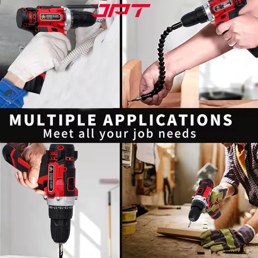 JPT Heavy-Duty 12V Pro Series Cordless Drill Machine | 45N.M. Torque | 1950 RPM Speed | 25+1 Torque Setting | 2 Speed Modes | 3/8" Keyless Chuck | 1500mAh Battery | 24 Drill Accessories Included - Image 9
