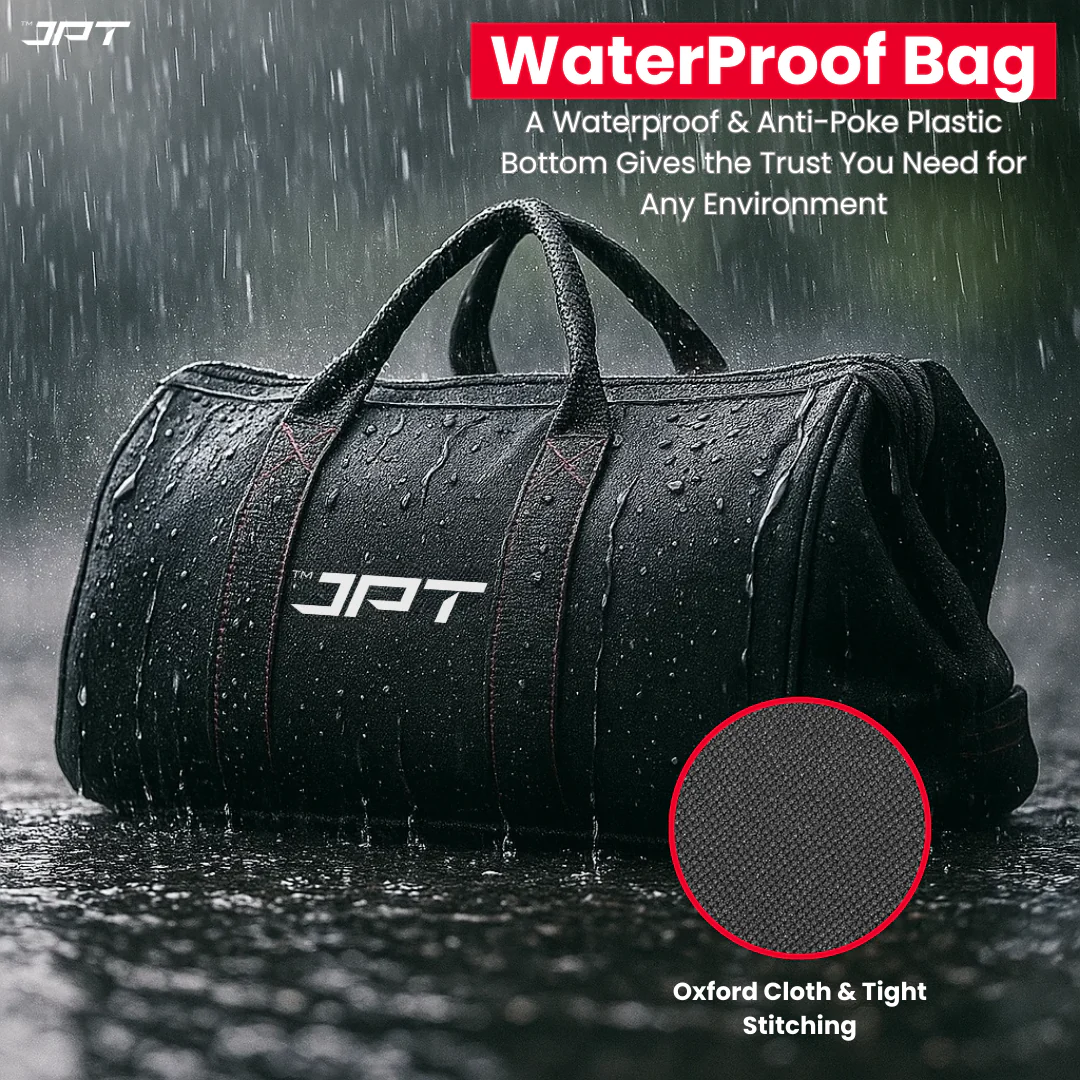 JPT 13" Heavy-Duty Tool Bag | Oxford Cloth and Fine Stitching | Wide Mouth Storage | For Electricians, Technicians, Mechanics, Carpenters, Plumbers Needing Rugged Durability and Portability - Image 4