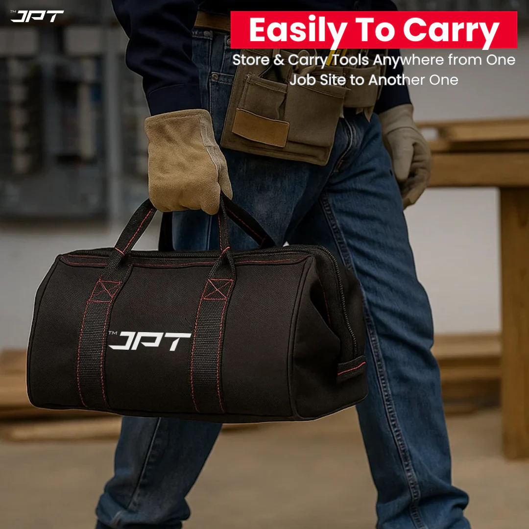 JPT 13" Heavy-Duty Tool Bag | Oxford Cloth and Fine Stitching | Wide Mouth Storage | For Electricians, Technicians, Mechanics, Carpenters, Plumbers Needing Rugged Durability and Portability - Image 5