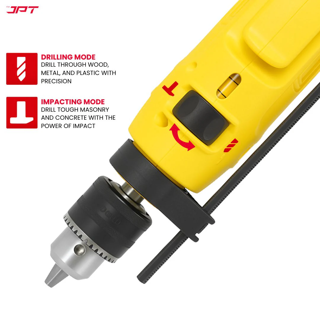 JPT Heavy-Duty Electric Drill Machine | 13MM Chuck | 650W Motor | 3000RPM Speed | 12-Speed Selection | Drilling & Impacting Modes | Forward & Reverse | Auto-Lock Button | Drill Machine for Masonry, Steel & Wood Drilling - Image 4
