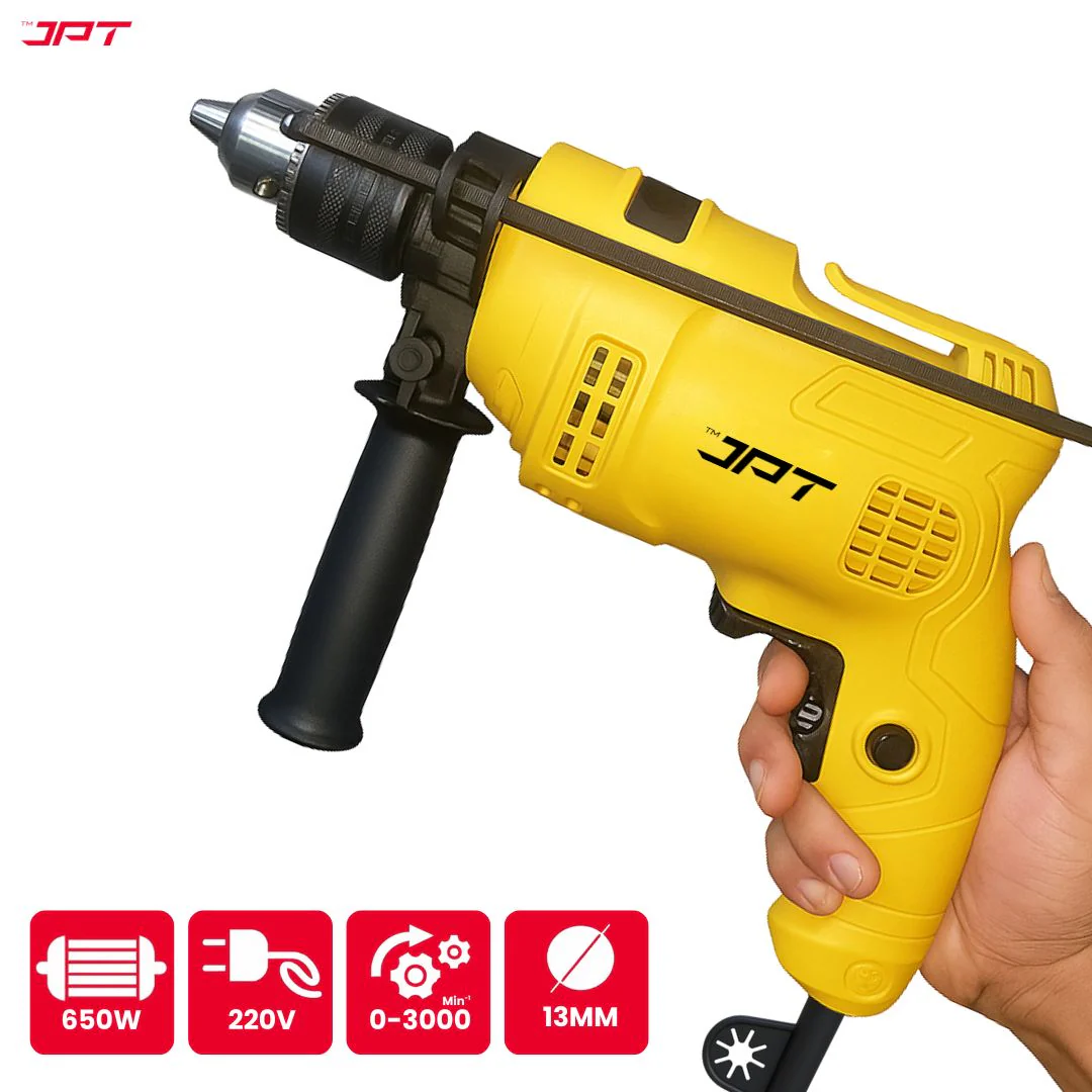 JPT Heavy-Duty Electric Drill Machine | 13MM Chuck | 650W Motor | 3000RPM Speed | 12-Speed Selection | Drilling & Impacting Modes | Forward & Reverse | Auto-Lock Button | Drill Machine for Masonry, Steel & Wood Drilling - Image 7