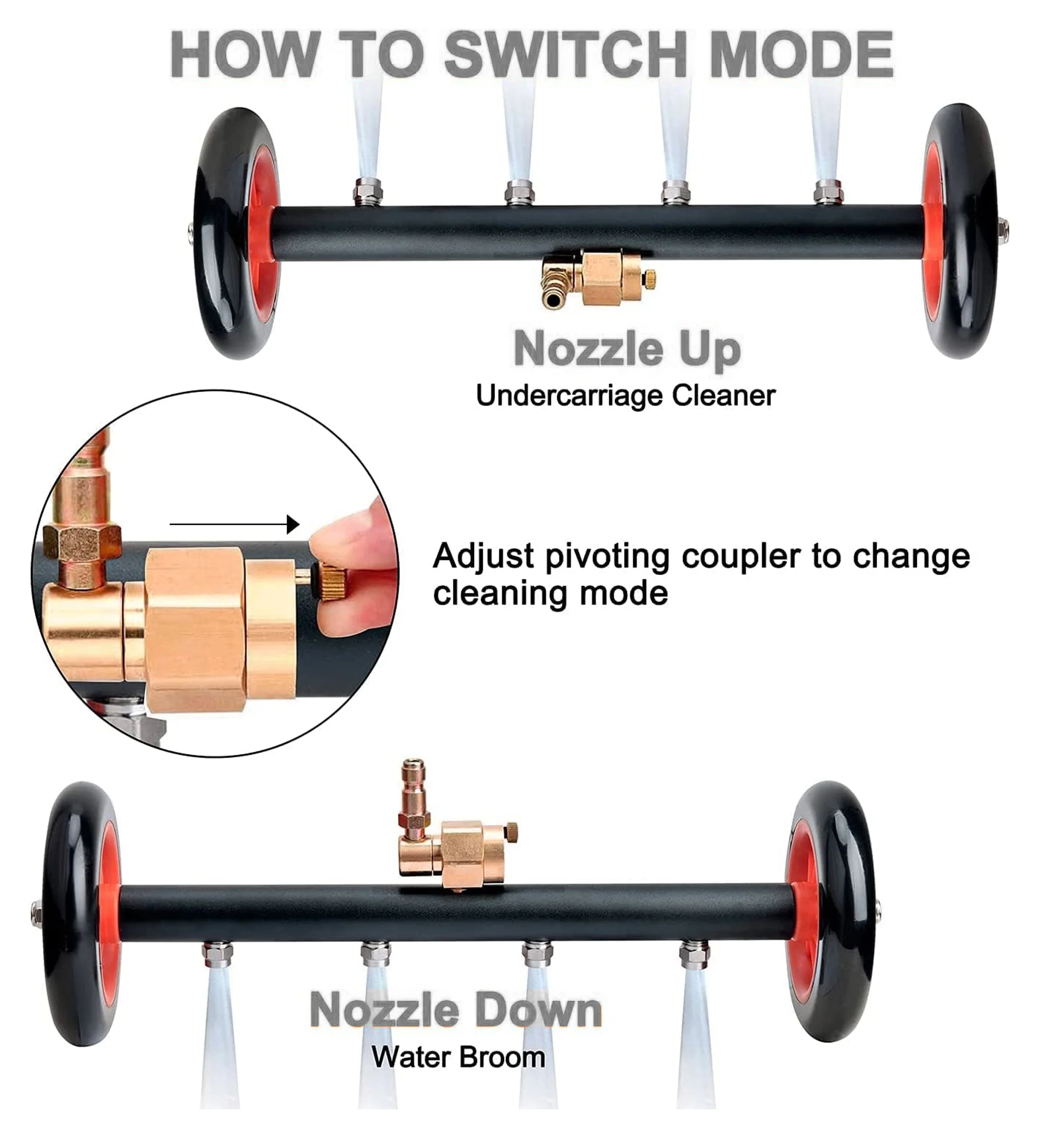JPT 15" Dual-Function 4-Nozzle Undercarriage Cleaner,Surface Cleaner for Pressure Washer, with 3 Pieces Extension Wand - Image 3