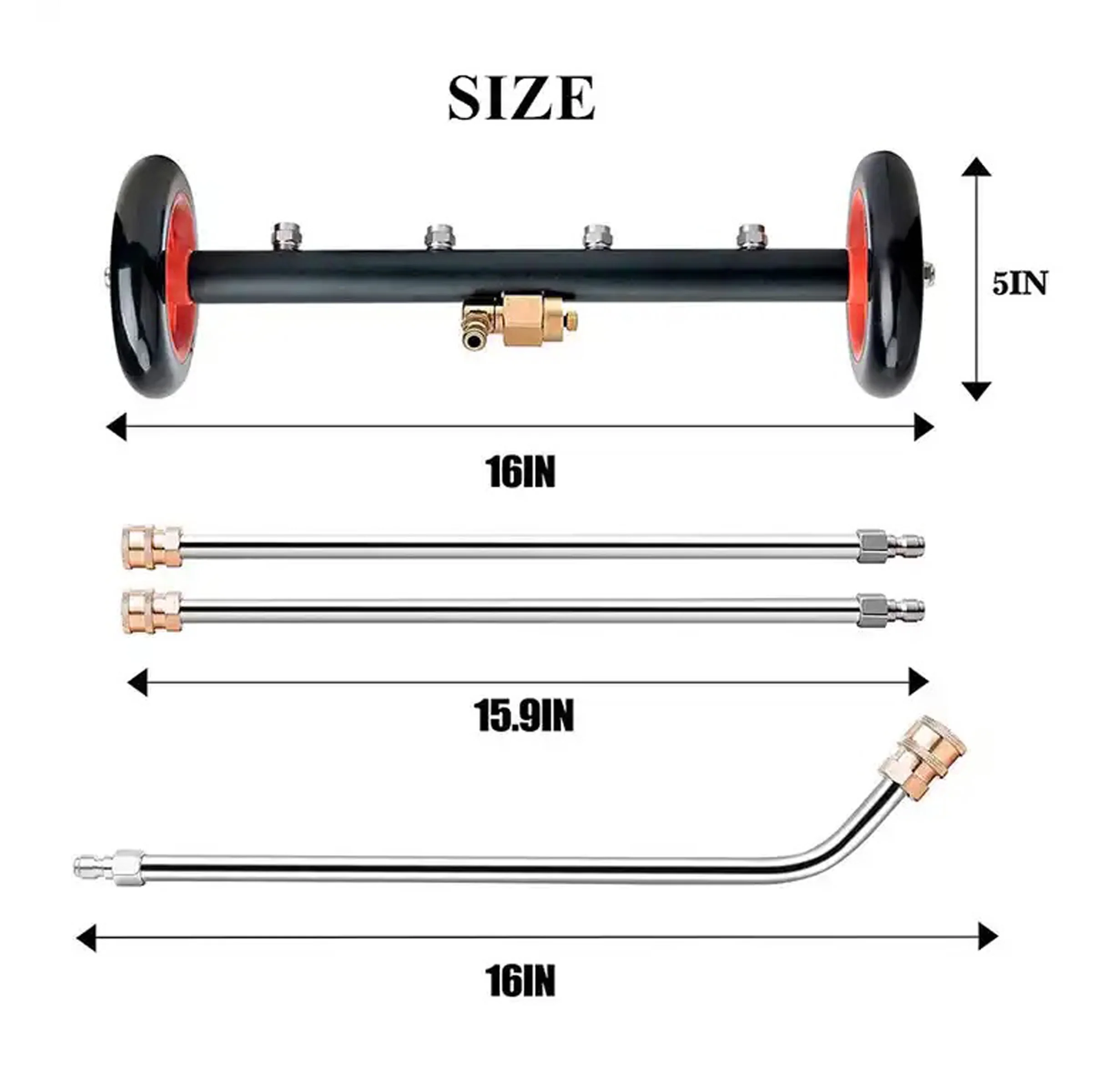 JPT 15" Dual-Function 4-Nozzle Undercarriage Cleaner,Surface Cleaner for Pressure Washer, with 3 Pieces Extension Wand - Image 4