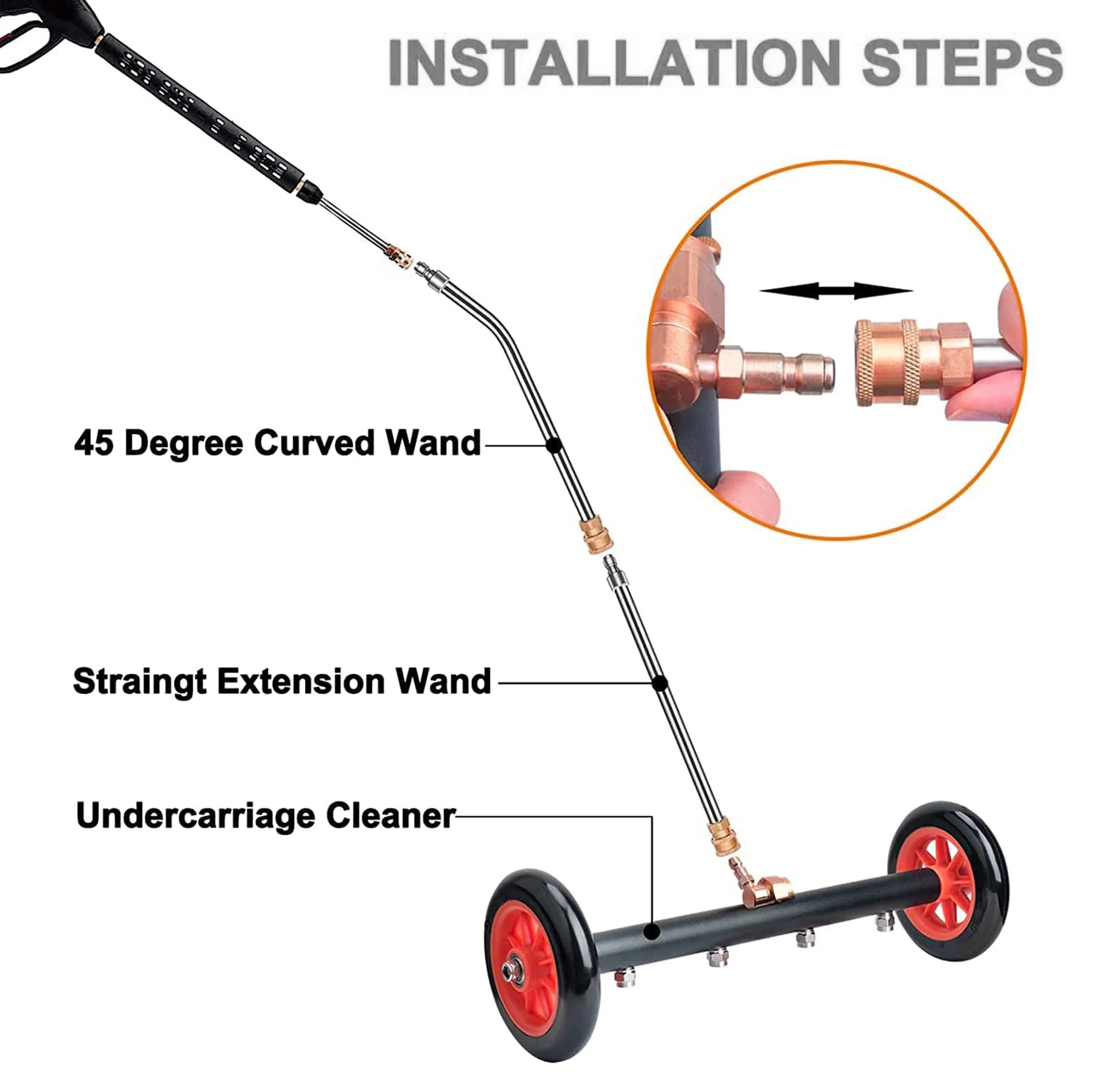 JPT 15" Dual-Function 4-Nozzle Undercarriage Cleaner,Surface Cleaner for Pressure Washer, with 3 Pieces Extension Wand - Image 5