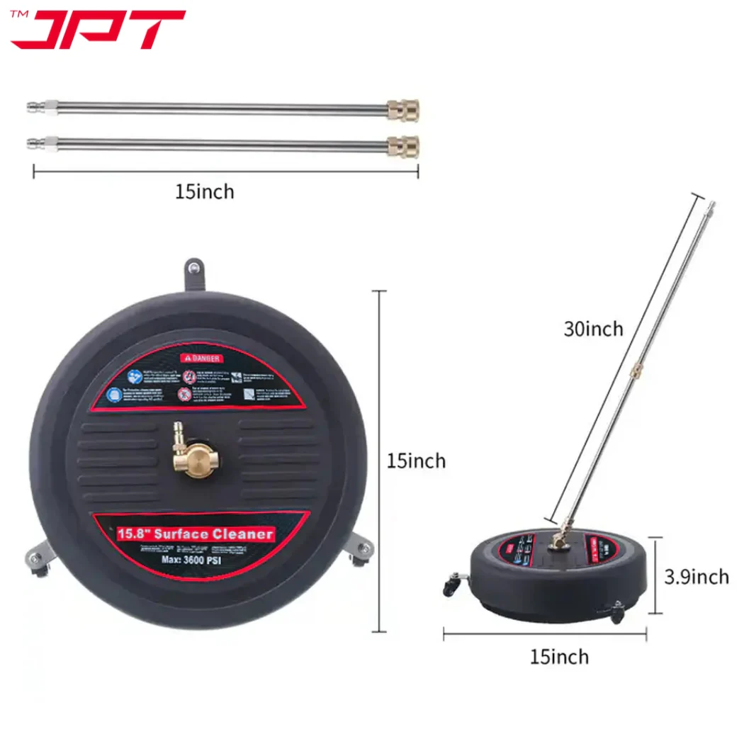 JPT 15-Inch Pressure Washer Surface Cleaner with 2 Extension Wands 1/4" Quick-Connect Plug, Floor Cleaner Lance for Driveways, Sidewalks, Patios, and Decks - Image 4