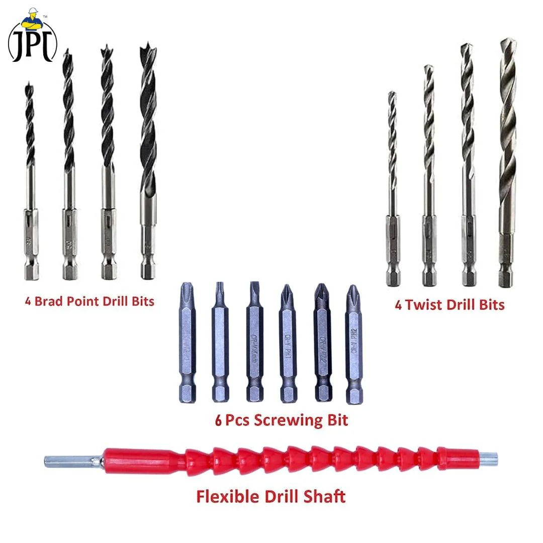 JPT 15-Piece Drill & Screwdriver Bits Combo | 8-Piece Drill Bits | 6-Piece Screw Driver Bits | 1 FLexible Drill Extenstion - Image 5
