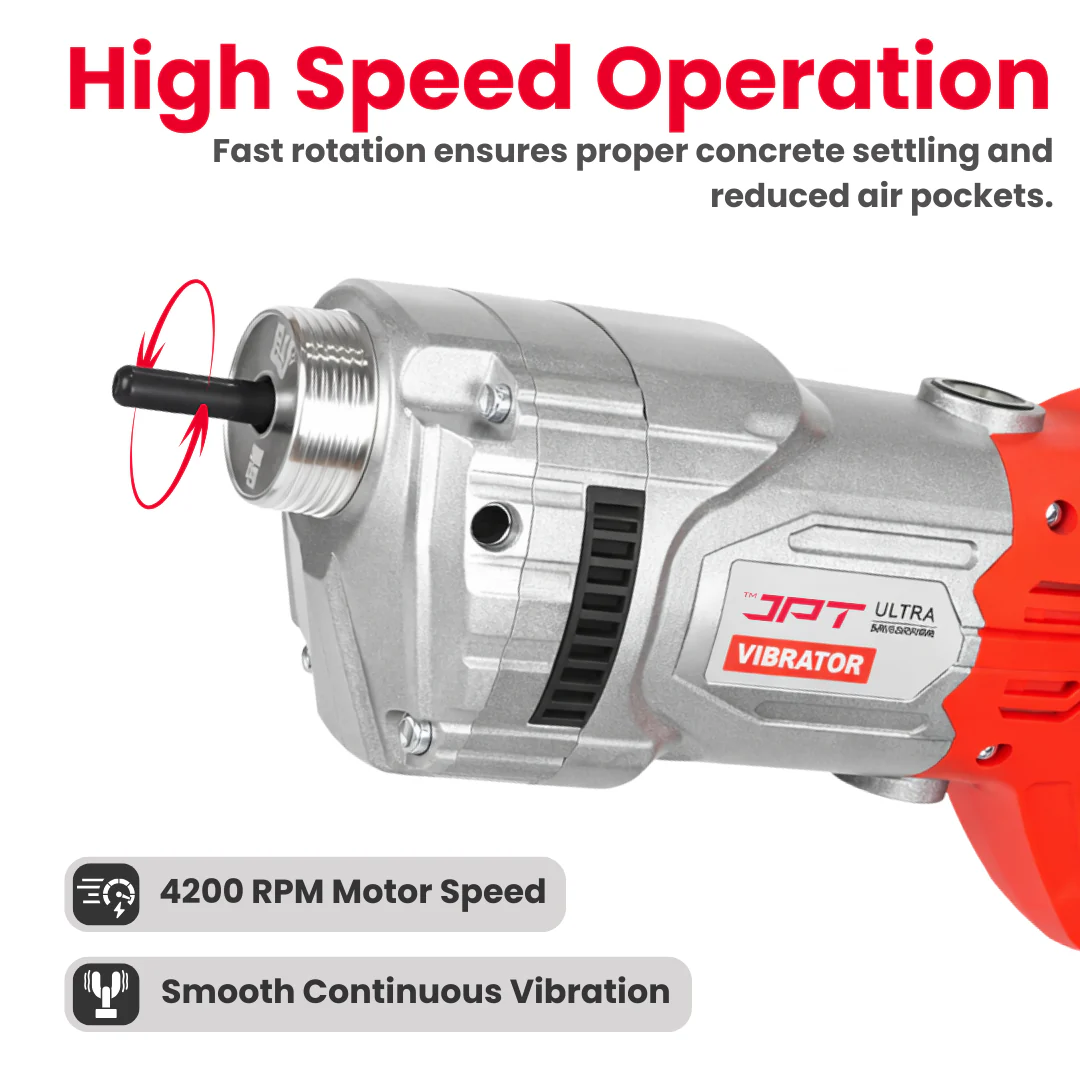 JPT Ultra Heavy-Duty 1500W Electric Concrete Vibrator Machine | 4200 RPM High Speed | Copper Winding Motor | 35MM Mount | Flexible Shaft Needle Vibrator for RCC Slab, Column & Footing Compaction | 3MTR Needle Included - Image 3