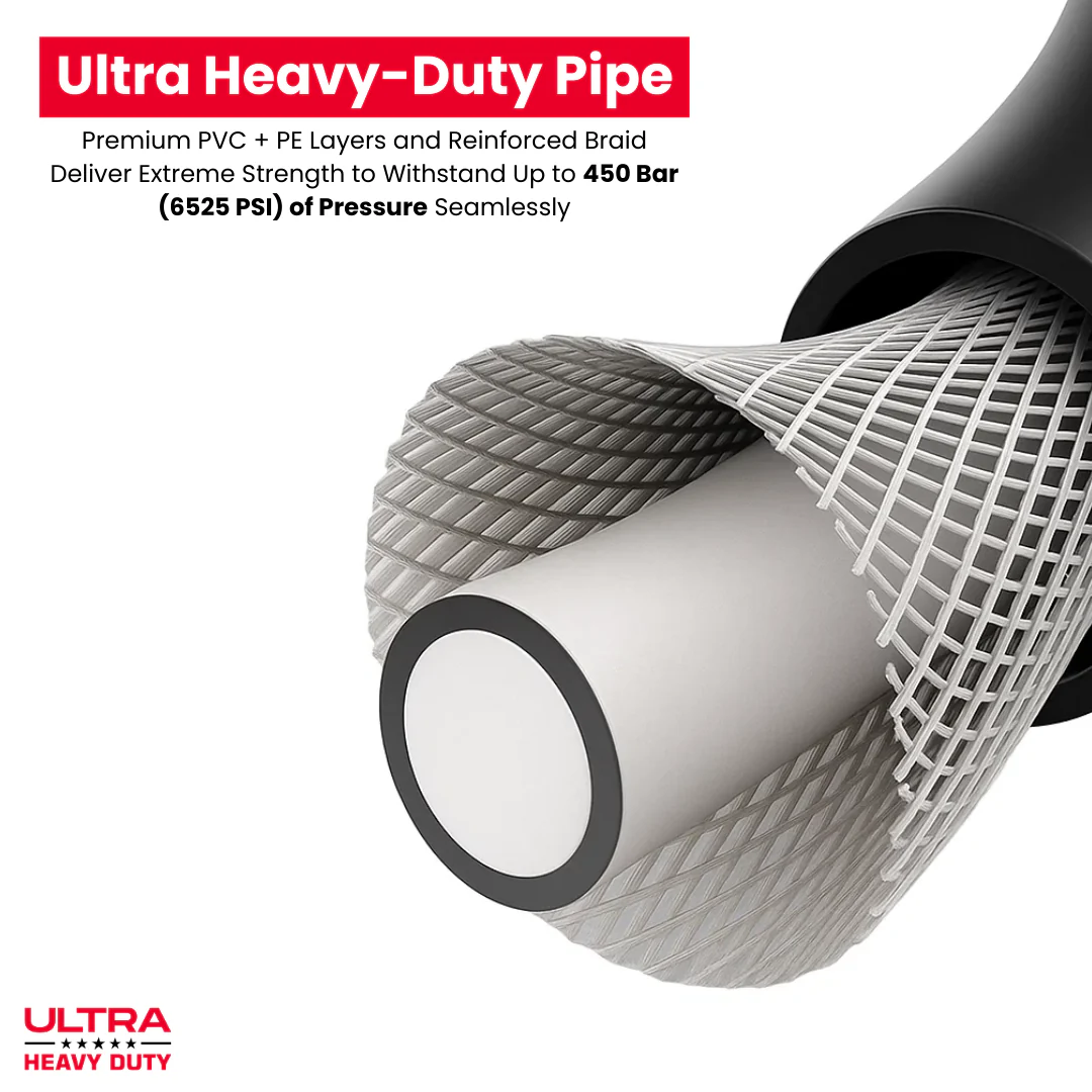 JPT Ultra Heavy-Duty 8Mtr High Pressure Hose Pipe Compatible With Bosch AQT/Aquatak 100, 110, 120, 125 & 130 Series Withstand Up to 450 Bar (6525 PSI) of Pressure | Premium PVC + PE Layers and Reinforced Braid - Image 6
