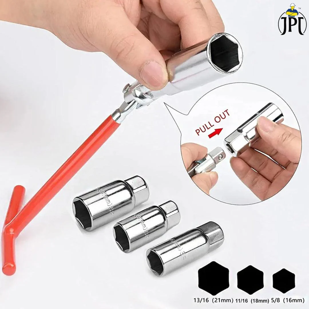 JPT 16/18/21mm Universal Spark Plug Socket Wrench Set, 4-Piece with T-Handle, 360-Degree Rotation for Easy Spark Plug Removal - Image 5