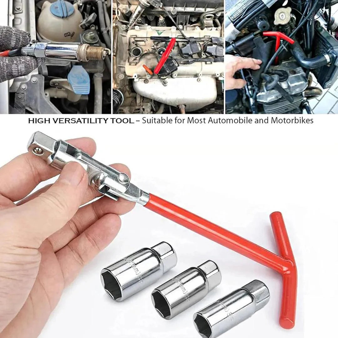 JPT 16/18/21mm Universal Spark Plug Socket Wrench Set, 4-Piece with T-Handle, 360-Degree Rotation for Easy Spark Plug Removal - Image 6