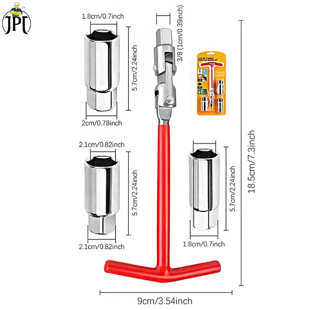 JPT 16/18/21mm Universal Spark Plug Socket Wrench Set, 4-Piece with T-Handle, 360-Degree Rotation for Easy Spark Plug Removal - Image 7