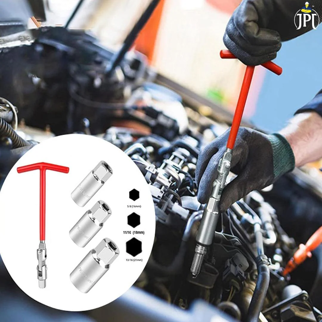 JPT 16/18/21mm Universal Spark Plug Socket Wrench Set, 4-Piece with T-Handle, 360-Degree Rotation for Easy Spark Plug Removal - Image 9