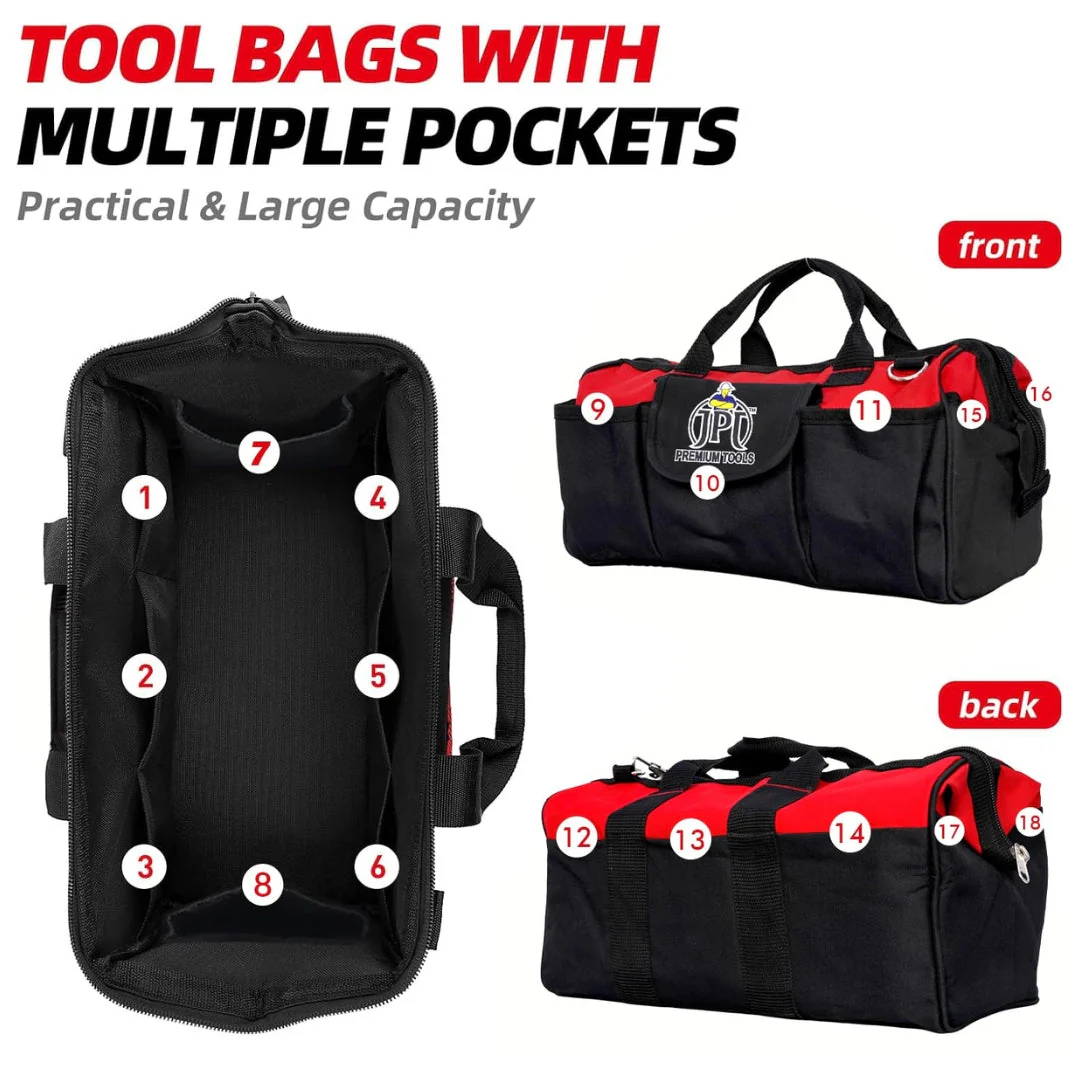 JPT 16-Inch Heavy Duty Waterproof Tool Bag | Oxford Cloth and Fine Stitching Build | Made-In India Bag | Portable Bag for Electrician, Technician, Mechanics, Carpenter, and More - Image 5