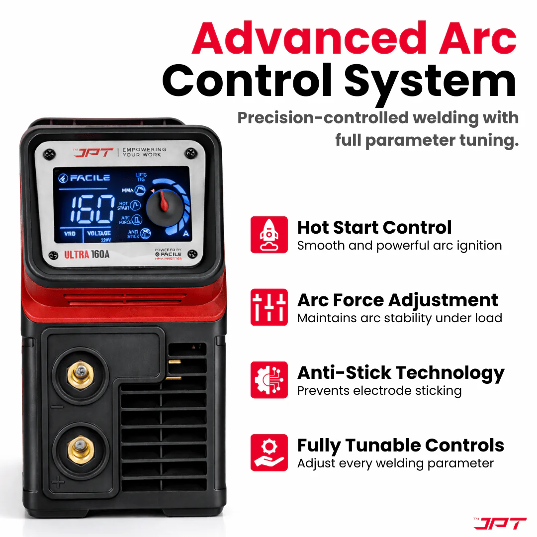 JPT 160A Ultra Heavy Duty MMA Inverter Welding Machine with Lift TIG, Full Digital Display, VRD Safety, Hot Start, Arc Force, Anti-Stick & Precision Fine Tuning Control - Image 3