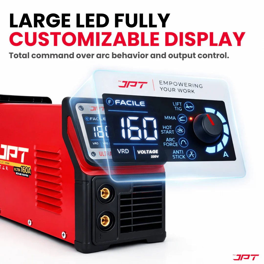 JPT 160A Ultra Heavy Duty MMA Inverter Welding Machine with Lift TIG, Full Digital Display, VRD Safety, Hot Start, Arc Force, Anti-Stick & Precision Fine Tuning Control - Image 4