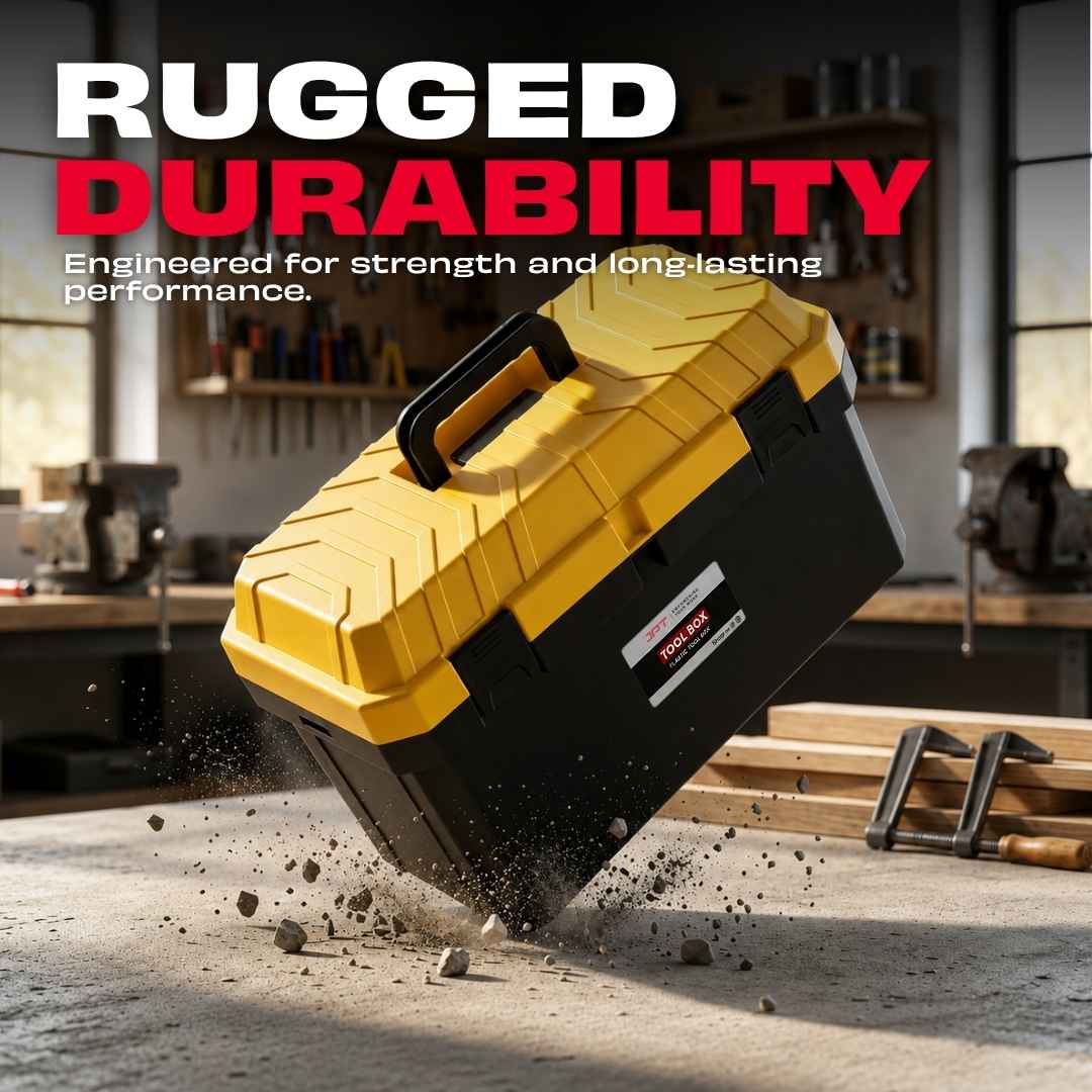 JPT 17-Inch Industrial-Grade Heavy-Duty Tool Box | Two Transparent Lids & One Removable Tray | Secure Tight Latch with Padlock Eye | Best for Electricians, Carpenters, Automobile Use & More - Image 3