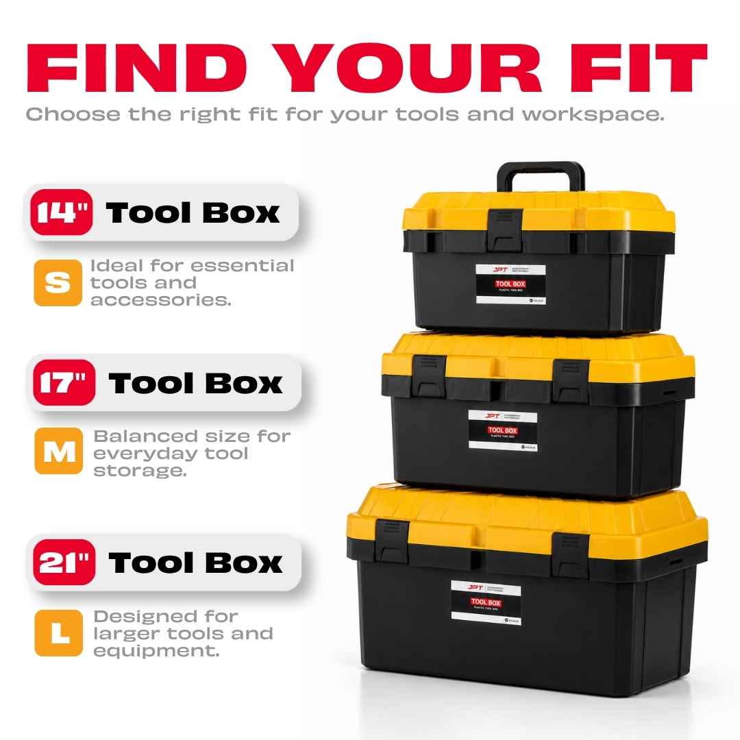 JPT 17-Inch Industrial-Grade Heavy-Duty Tool Box | Two Transparent Lids & One Removable Tray | Secure Tight Latch with Padlock Eye | Best for Electricians, Carpenters, Automobile Use & More - Image 6