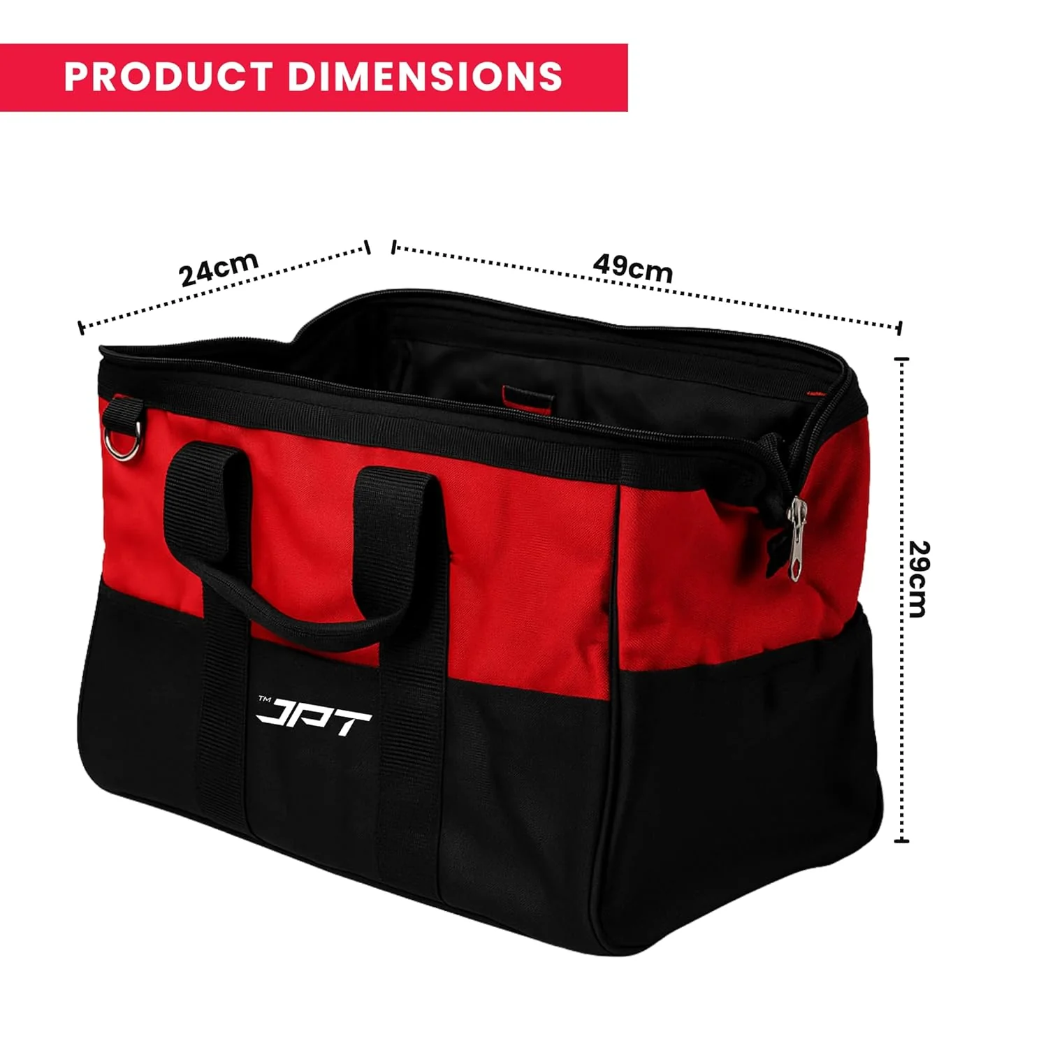 JPT 18-Inch Heavy Duty Tool Bag, Wide Mouth Tool Storage Bag with Interior Pockets, Large Capacity Tool Tote Bag for Electricians, Power Tools Organizer - Image 4