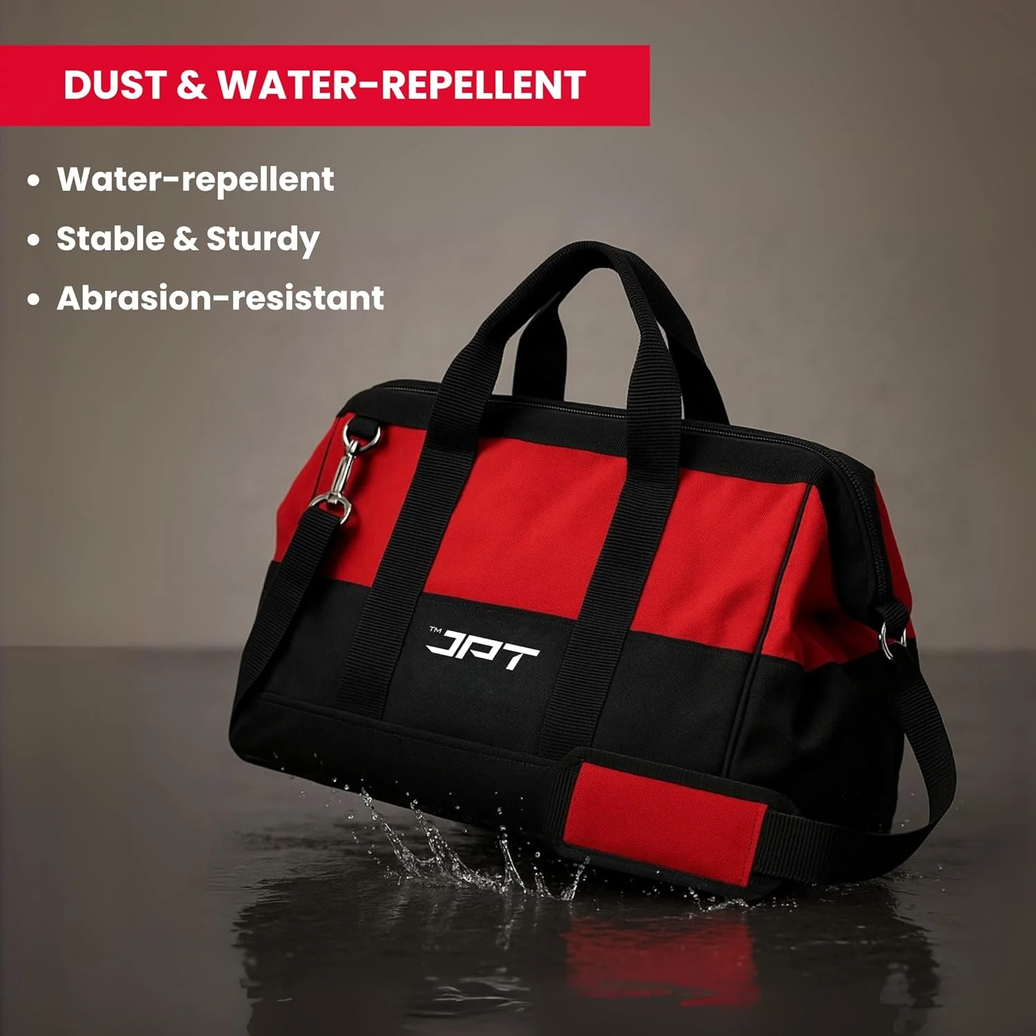 JPT 18-Inch Heavy Duty Tool Bag, Wide Mouth Tool Storage Bag with Interior Pockets, Large Capacity Tool Tote Bag for Electricians, Power Tools Organizer - Image 6