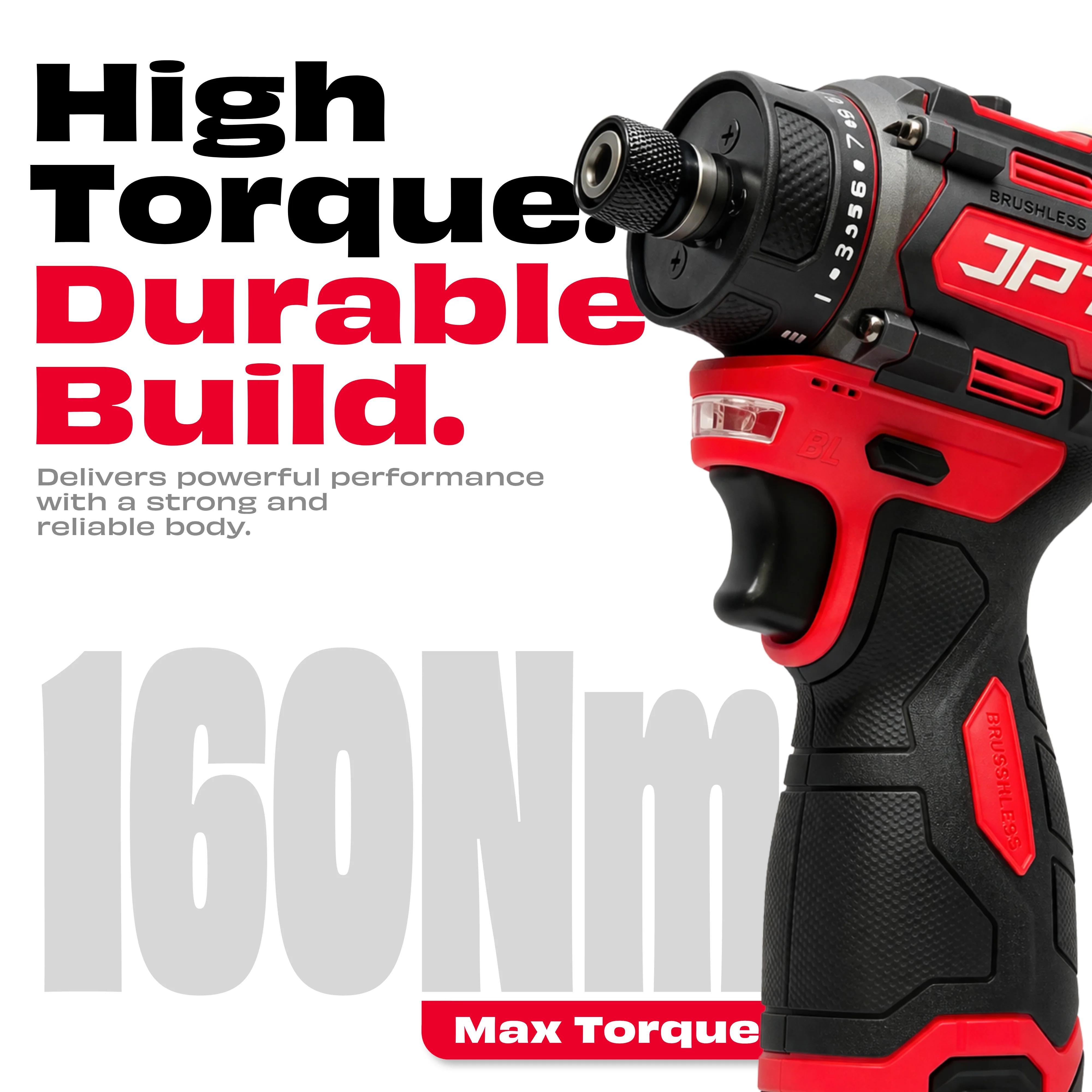JPT 18-volt Pro Series Cordless Impact Driver | 160N.M Torque | 0-4500RPM Speed | 1/4-Inch Hex Shank | 3-Speed Variable | Brushless Motor | 6-Months Warranty - Image 4